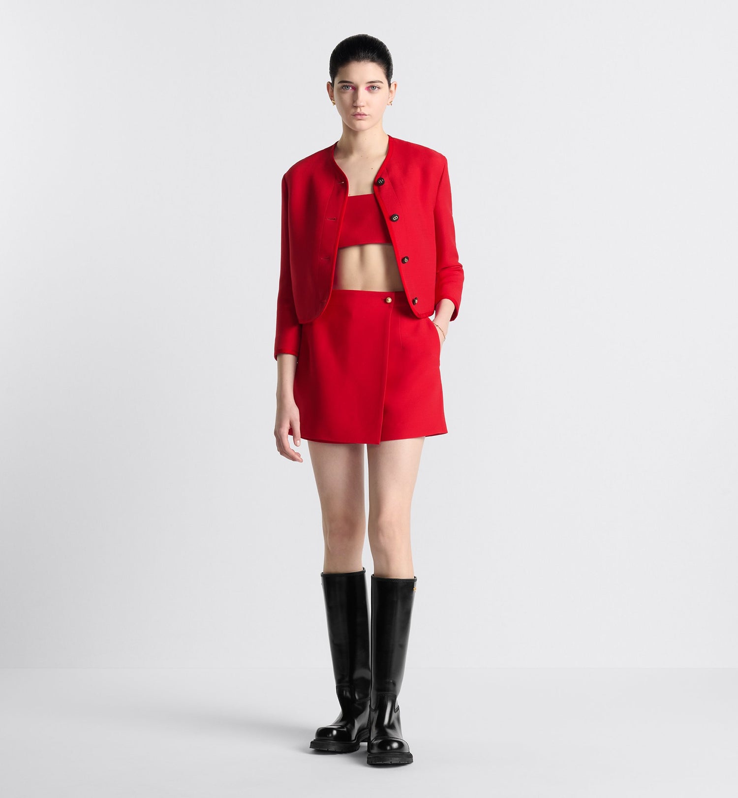 Dioramour Skort With Cd Button Red Lightweight Wool And Silk