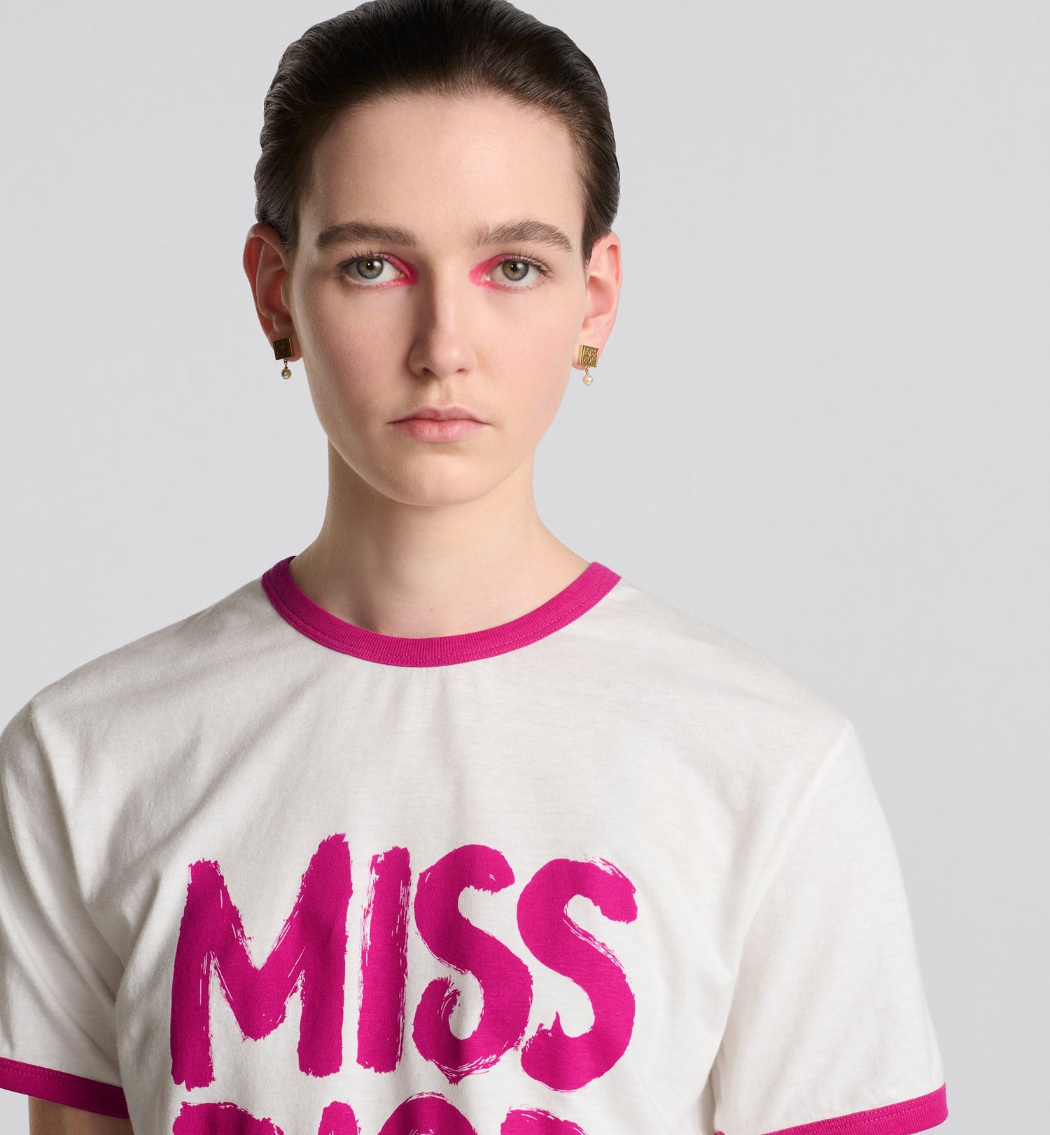 T-Shirt White Cotton And Linen Jersey With Fuchsia Miss Dior Graffiti Motif