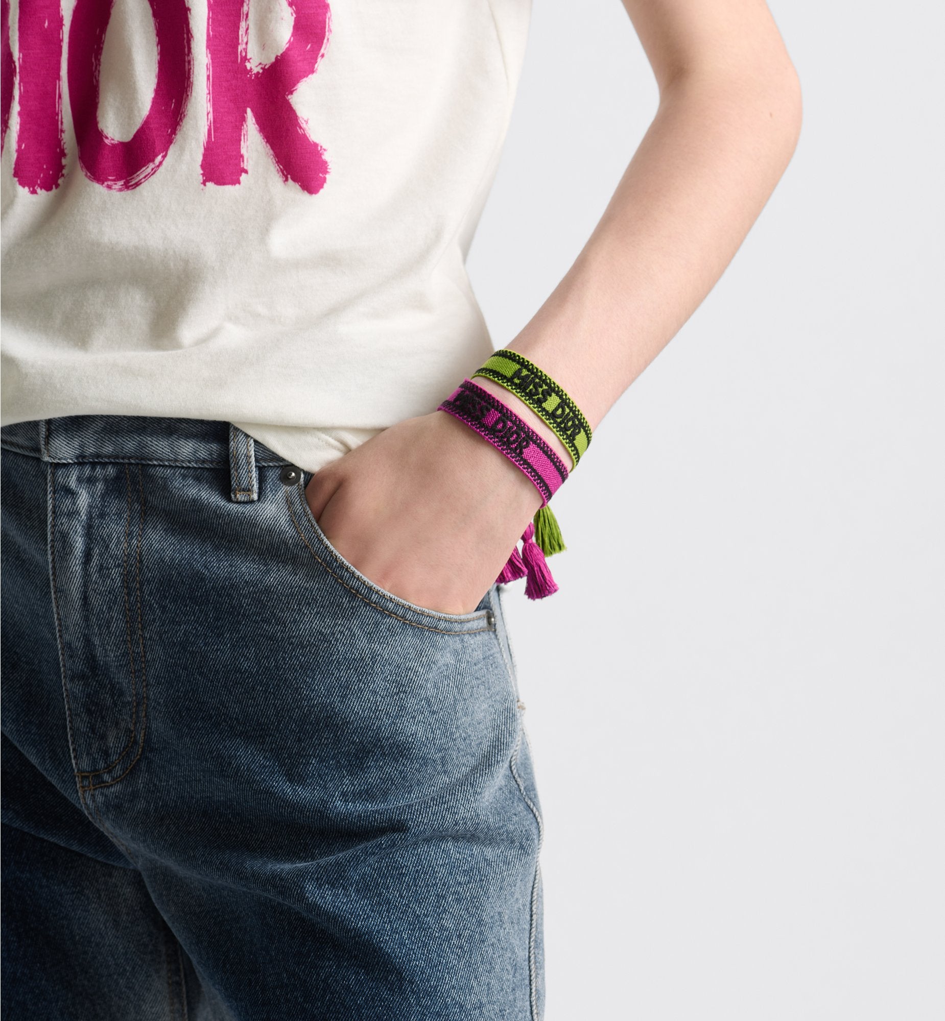 Miss Dior Bracelet Set Lime And Fuchsia Cotton