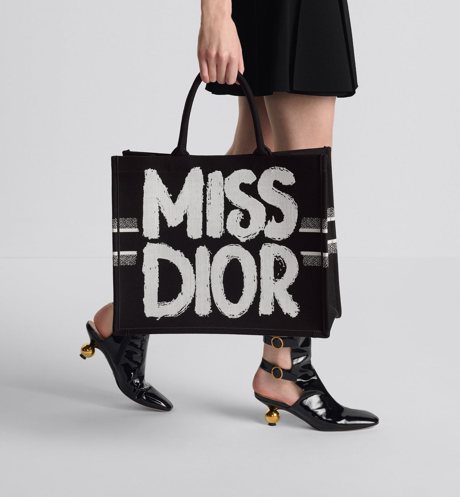 Large Dior Book Tote Black And White Miss Dior Graffiti Embroidery