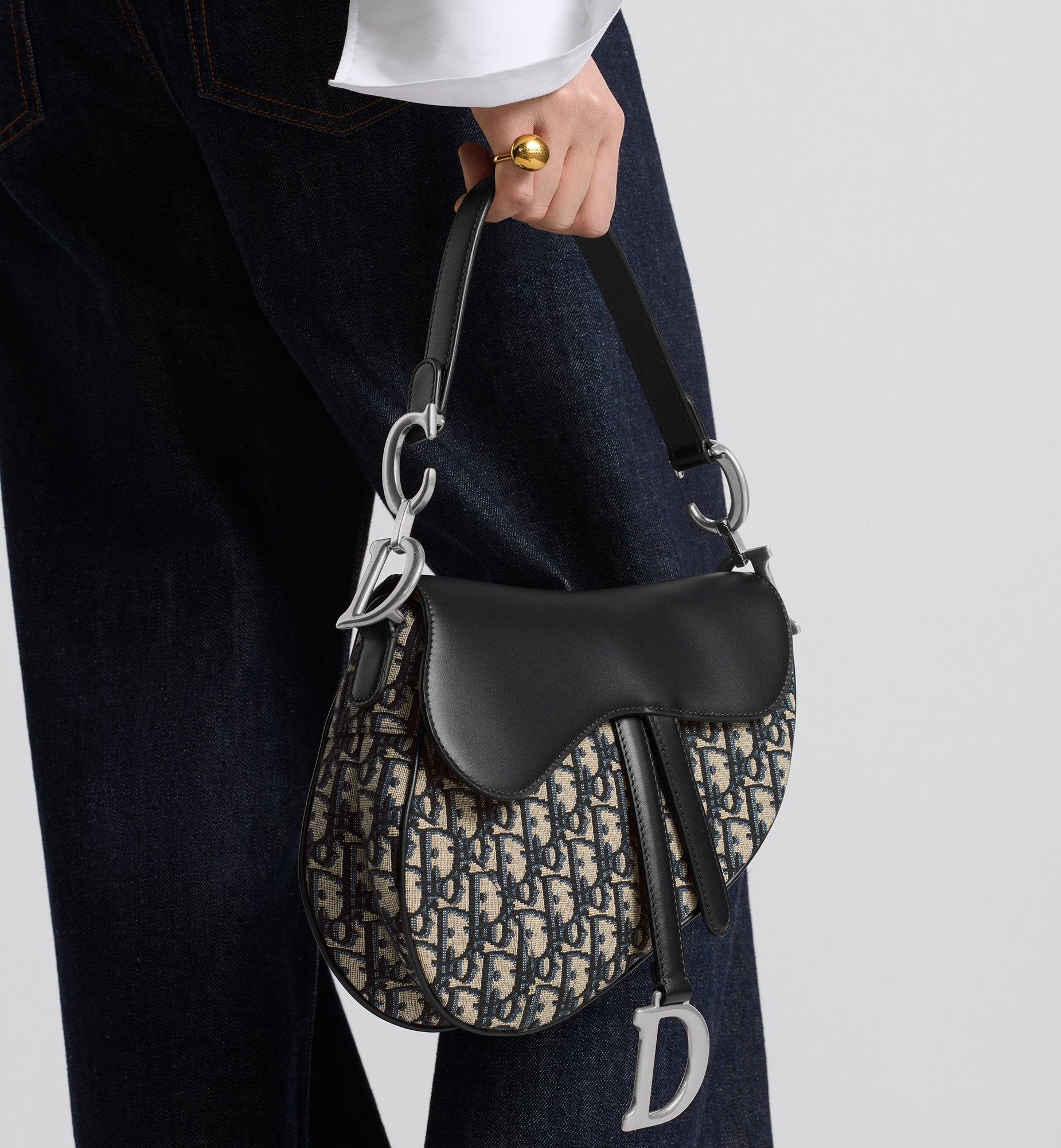 Saddle Bag With Strap Blue Dior Oblique Jacquard And Smooth Calfskin Sands