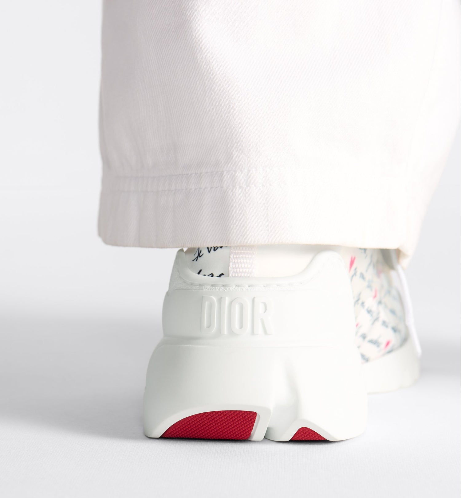 Dioramour D Connect Sneaker White Technical Fabric Printed With Black And Red Je Vous Adore Motif