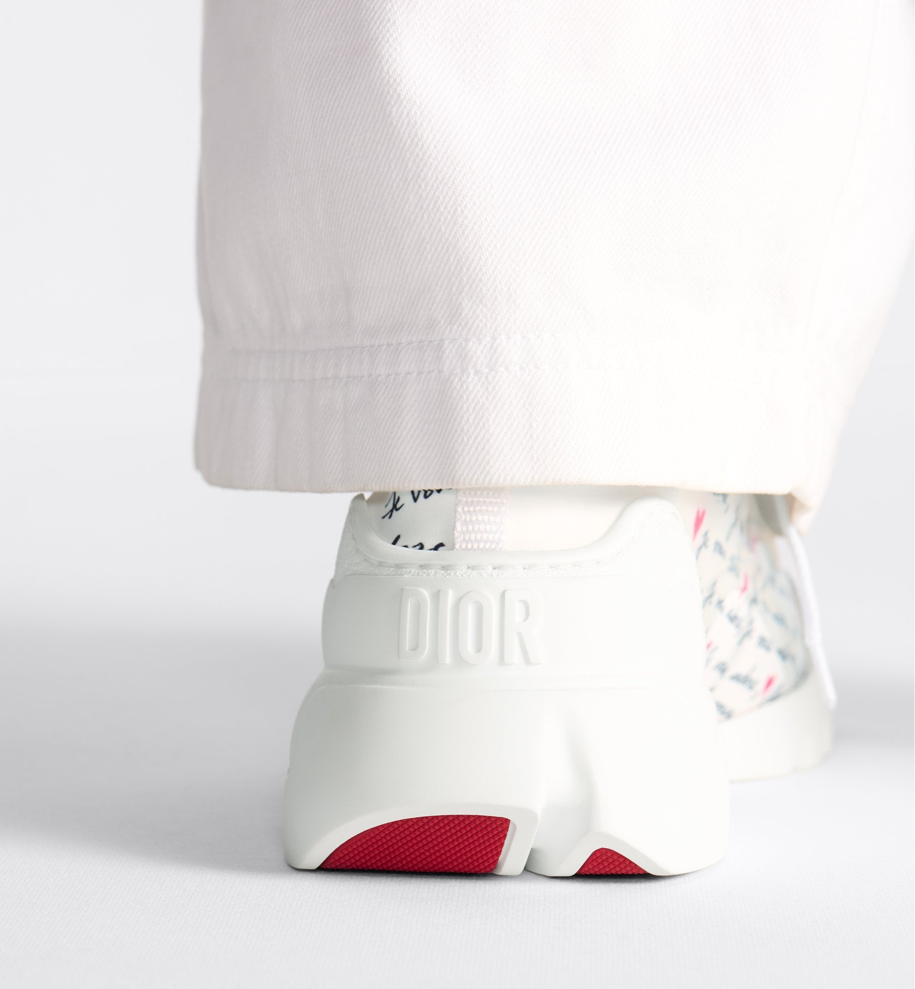 Dioramour D Connect Sneaker White Technical Fabric Printed With Black And Red Je Vous Adore Motif