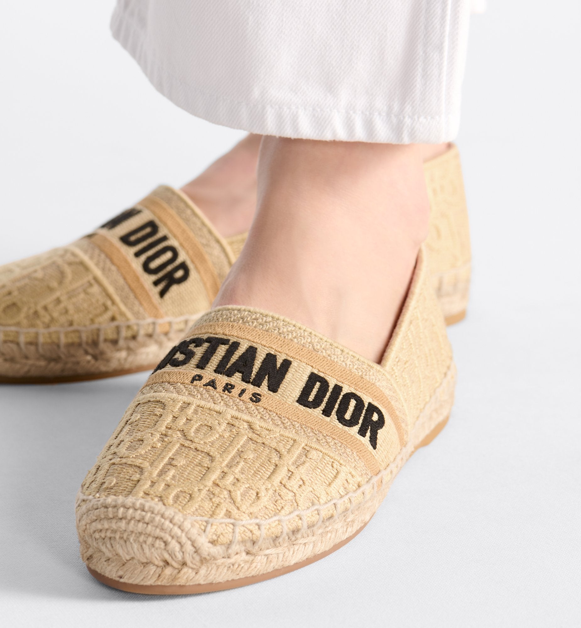 Dior Granville Espadrille Natural Raffia-Effect Cotton Embroidered With Dior Oblique Motif