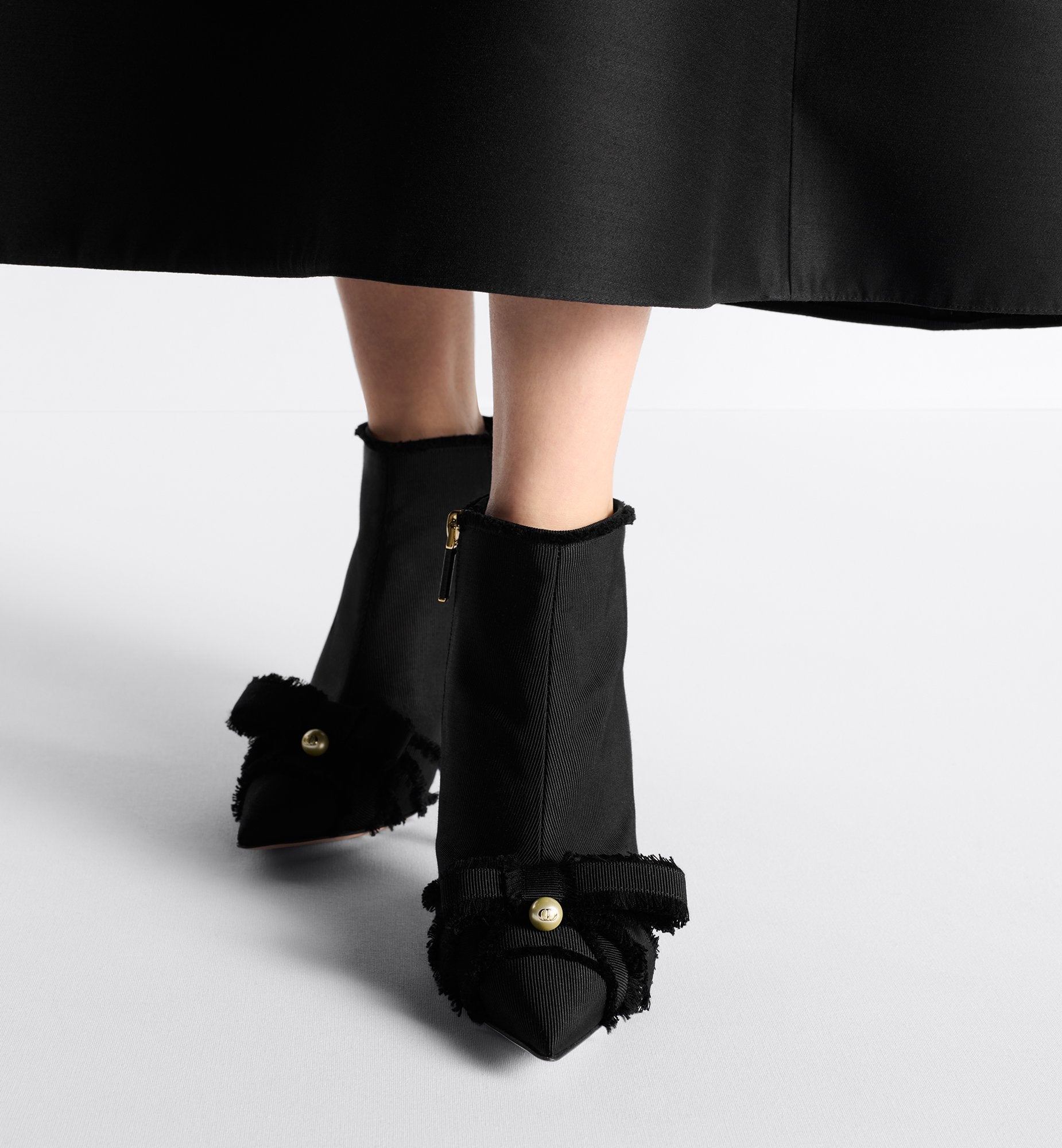 Adiorable Heeled Ankle Boot Black Fringed Grosgrain