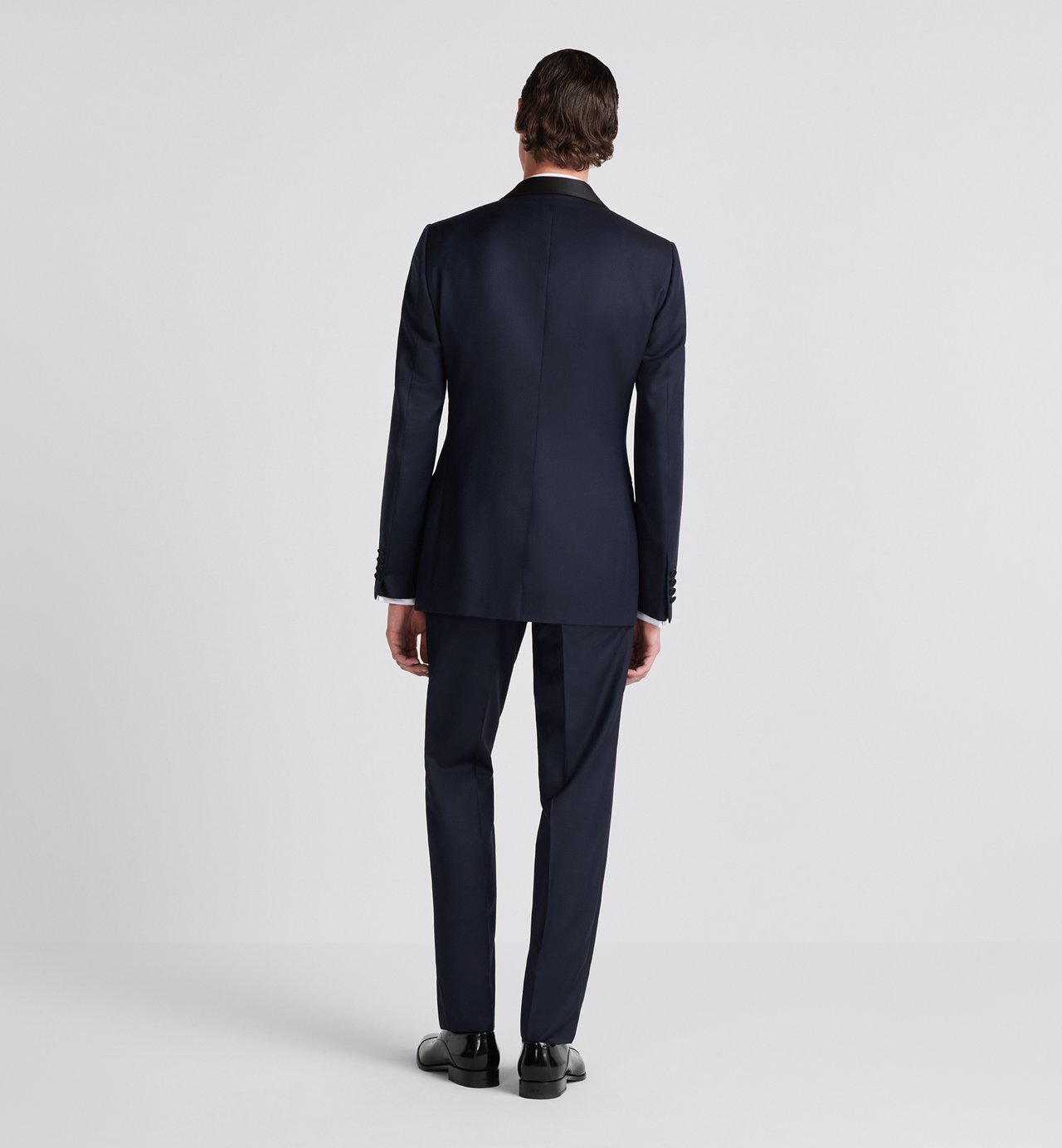 Classic Cut Tuxedo With Shawl Collar Navy Blue Sandblasted Virgin Wool