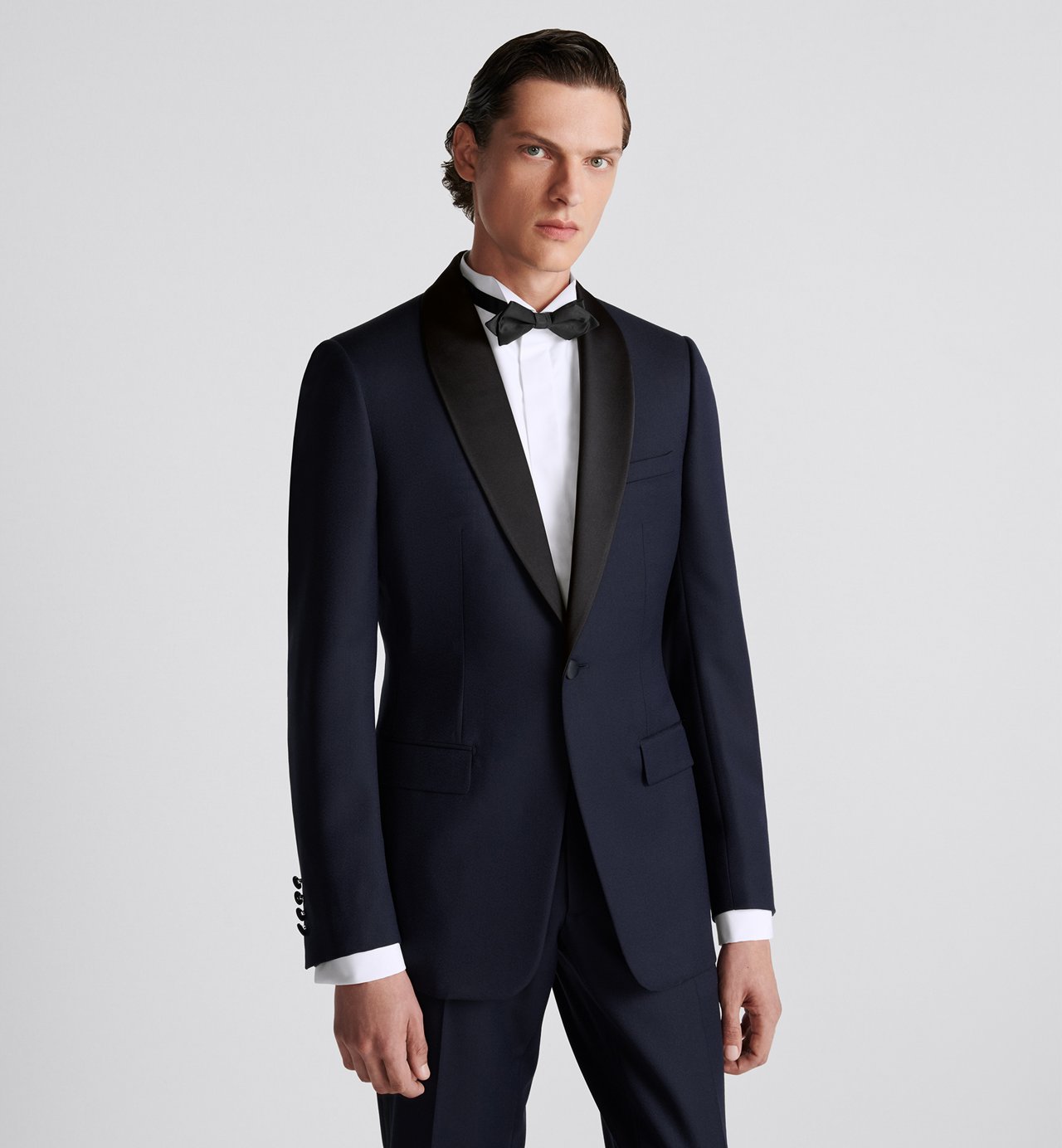 Classic Cut Tuxedo With Shawl Collar Navy Blue Sandblasted Virgin Wool