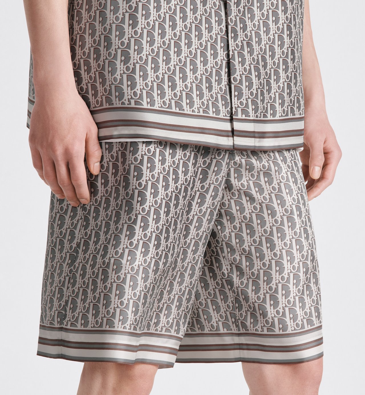 Oblique Bermuda Shorts Gray Silk Twill