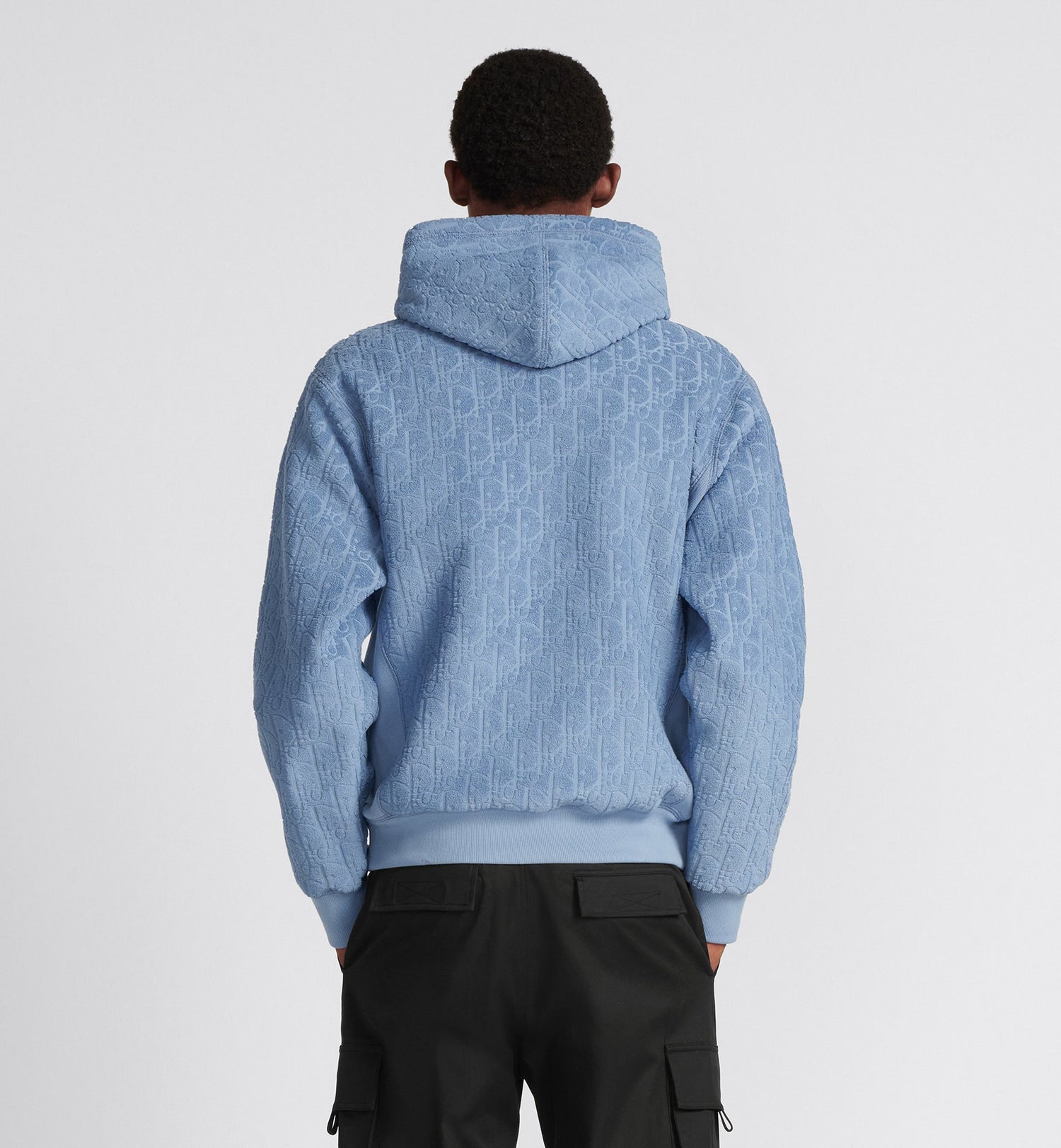 Oblique Relaxed Fit Hooded Sweatshirt Blue Terry Cotton Jacquard