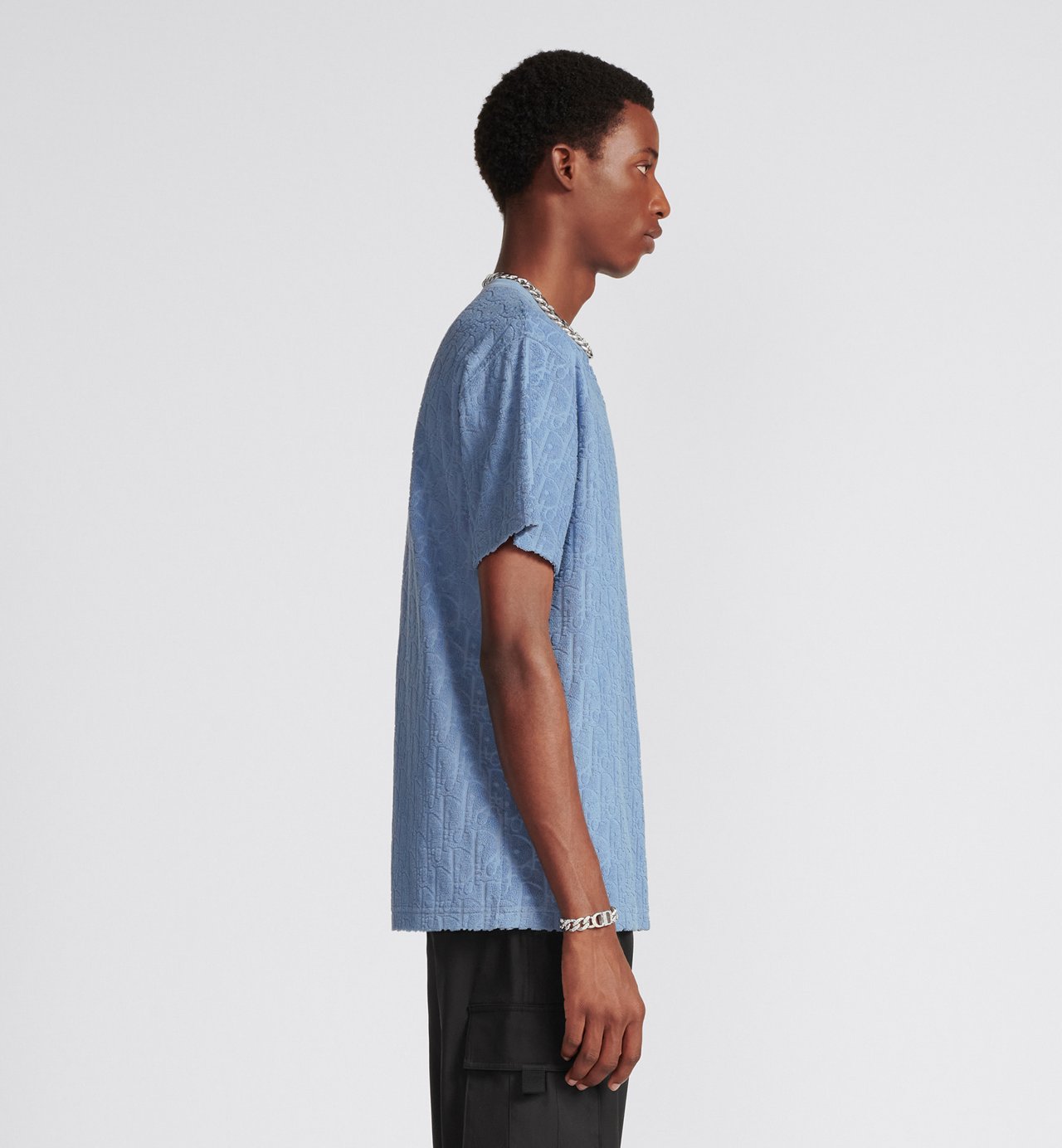 Oblique Relaxed Fit T-Shirt Blue Terry Cotton Jacquard