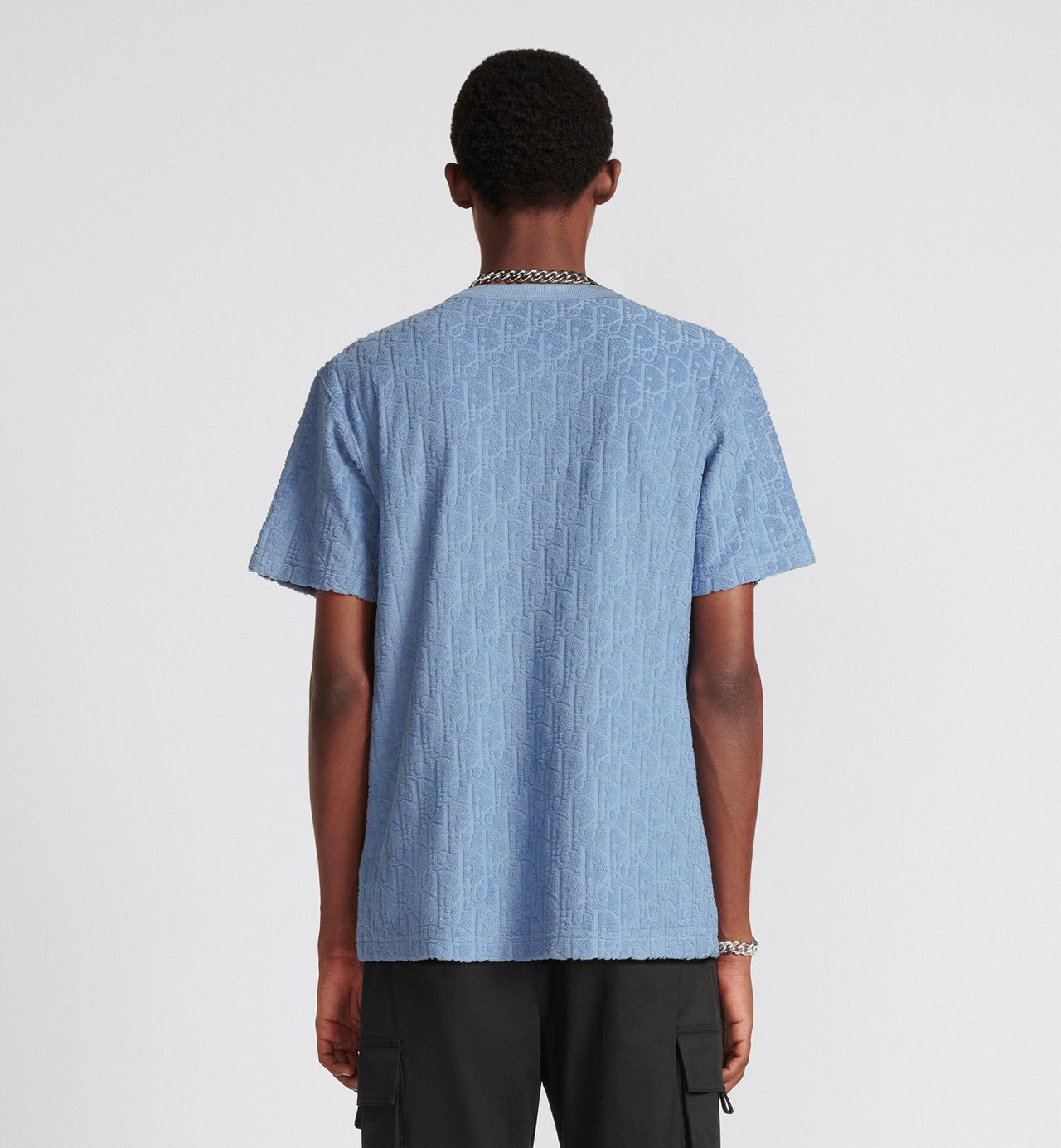 Oblique Relaxed Fit T-Shirt Blue Terry Cotton Jacquard