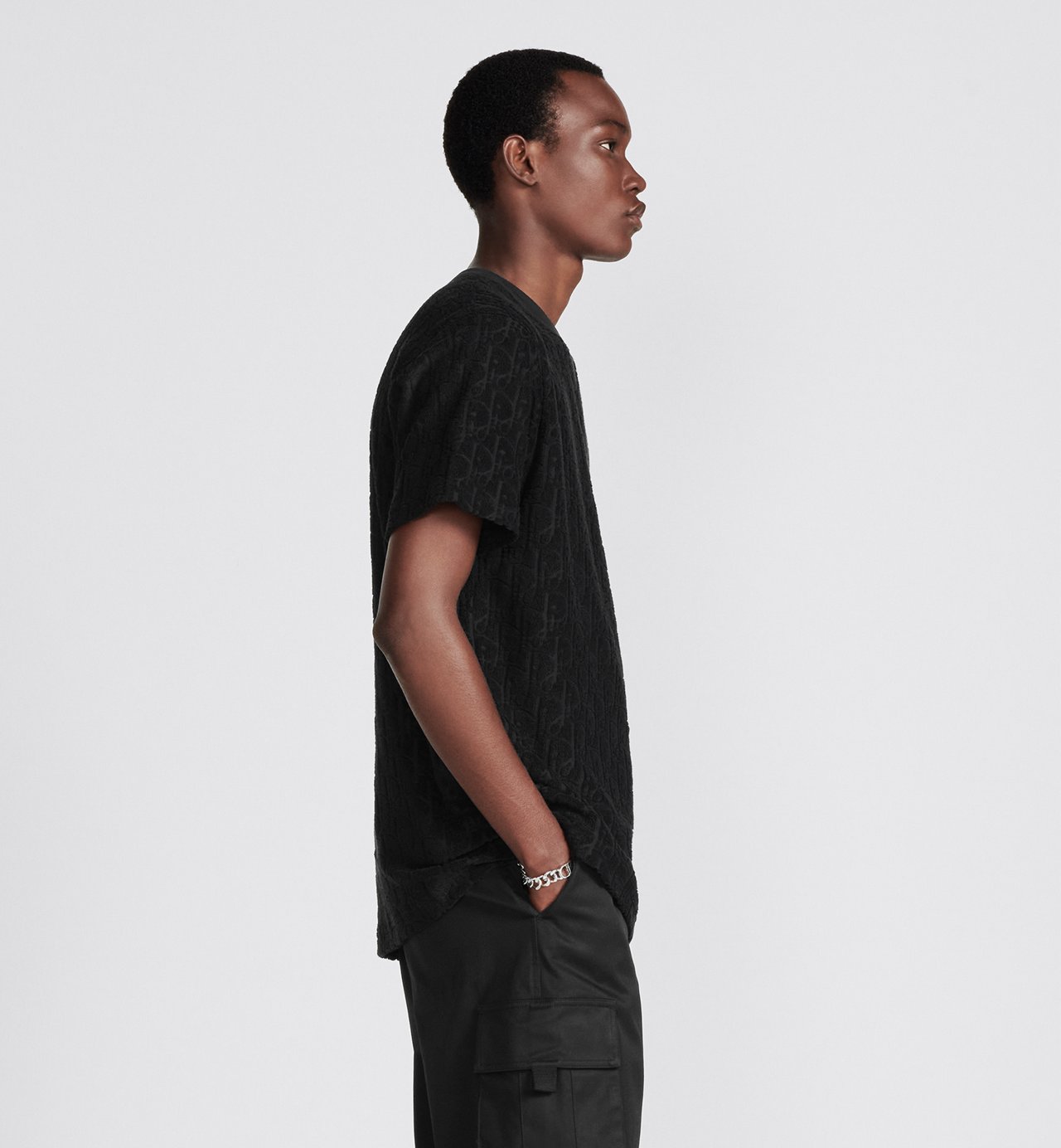 Oblique Relaxed Fit T-Shirt Black Terry Cotton Jacquard