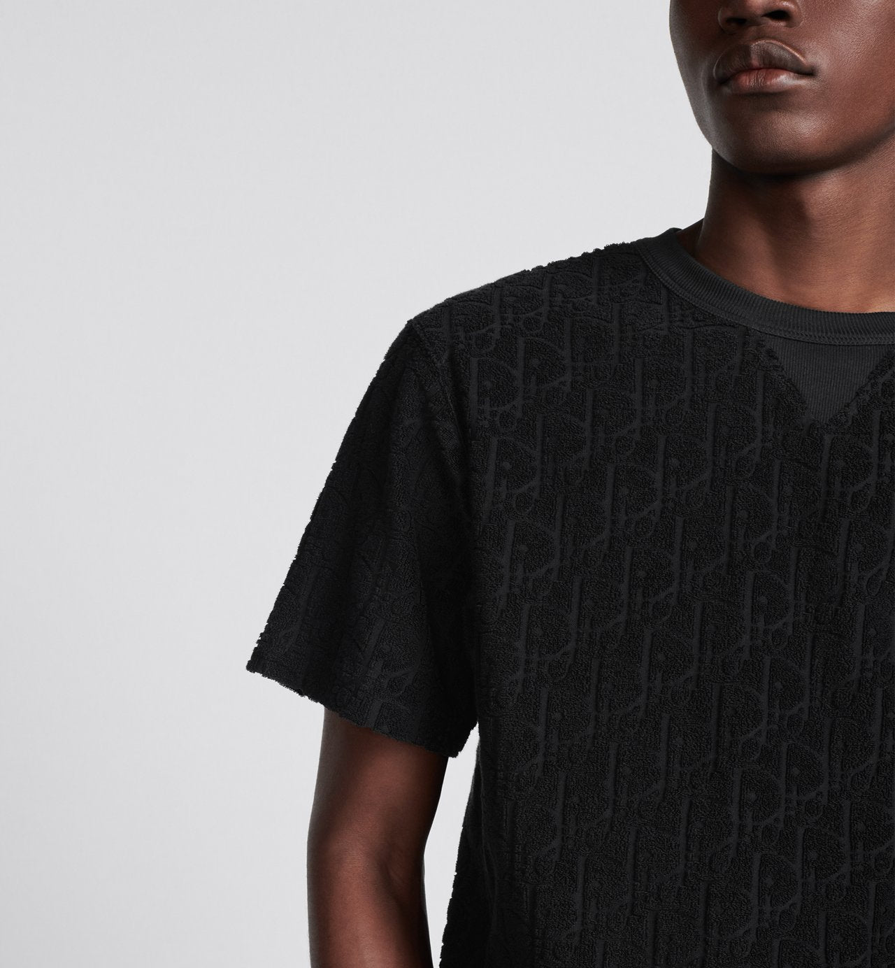 Oblique Relaxed Fit T-Shirt Black Terry Cotton Jacquard