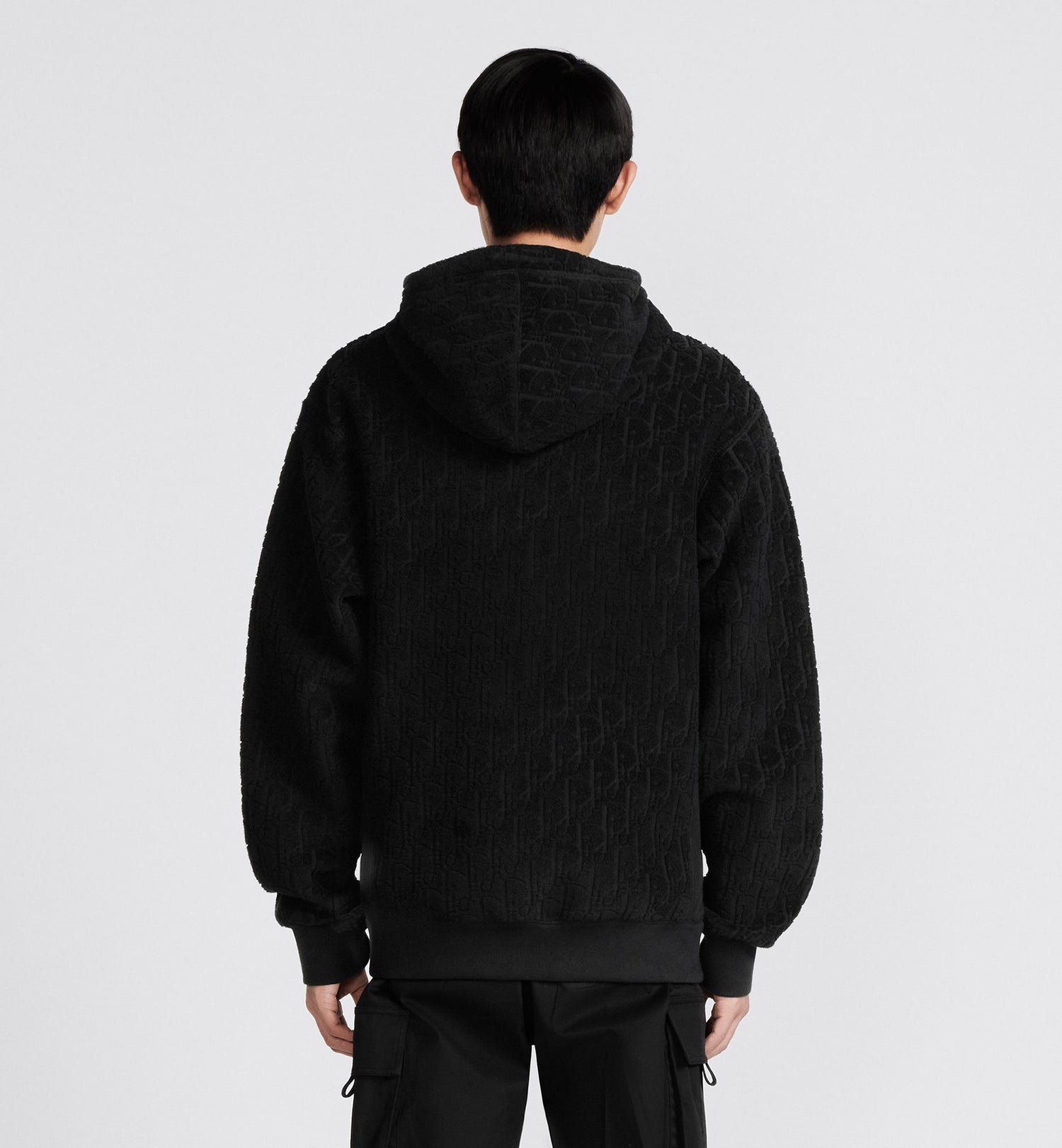 Oblique Relaxed Fit Hooded Sweatshirt Black Terry Cotton Jacquard