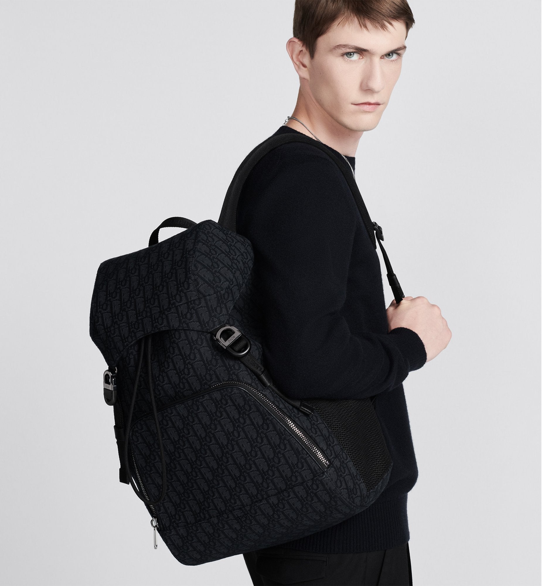 8 Backpack With Flap Black Dior Oblique Jacquard