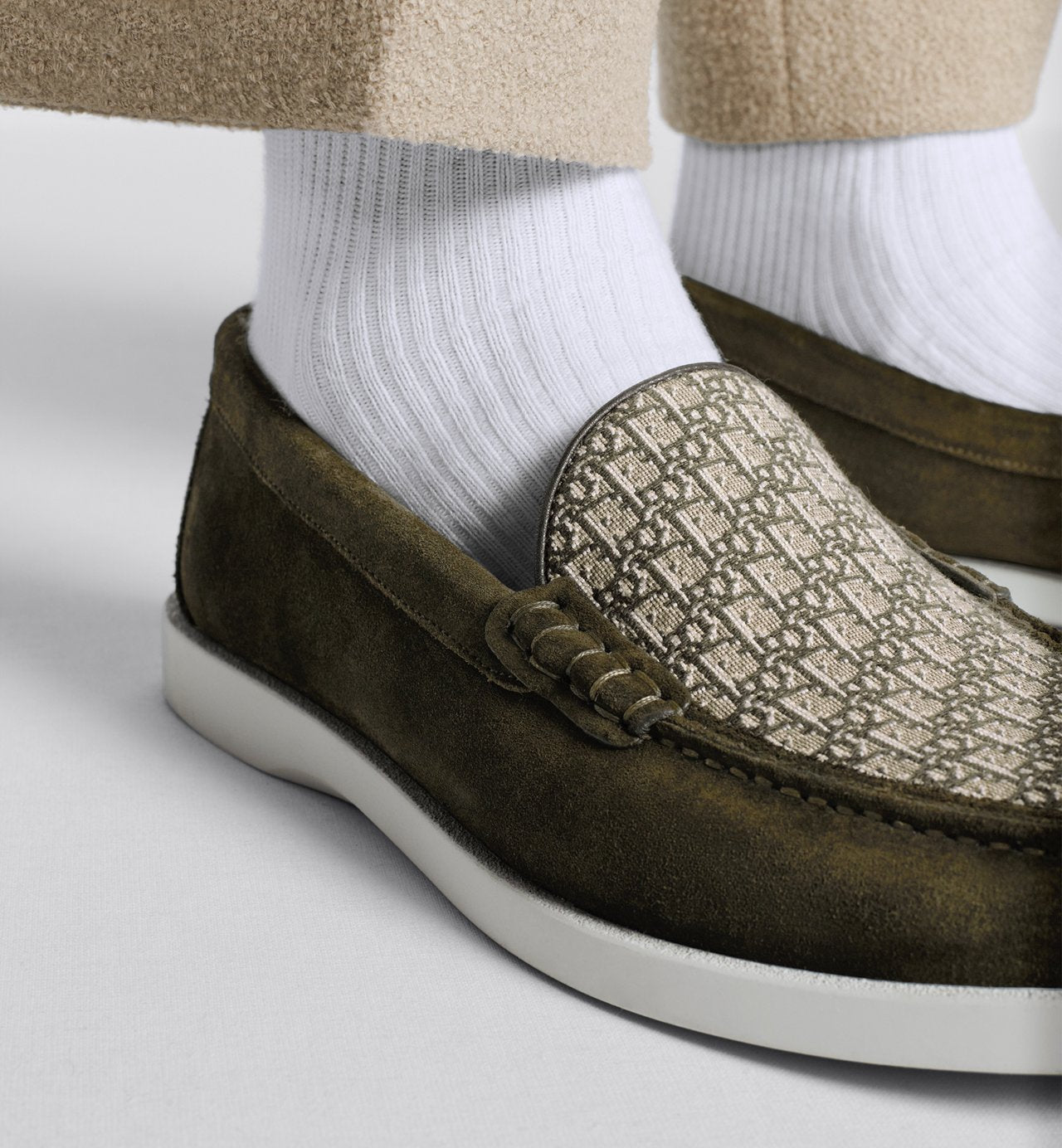 Granville Loafer Khaki Suede And Dior Oblique Jacquard