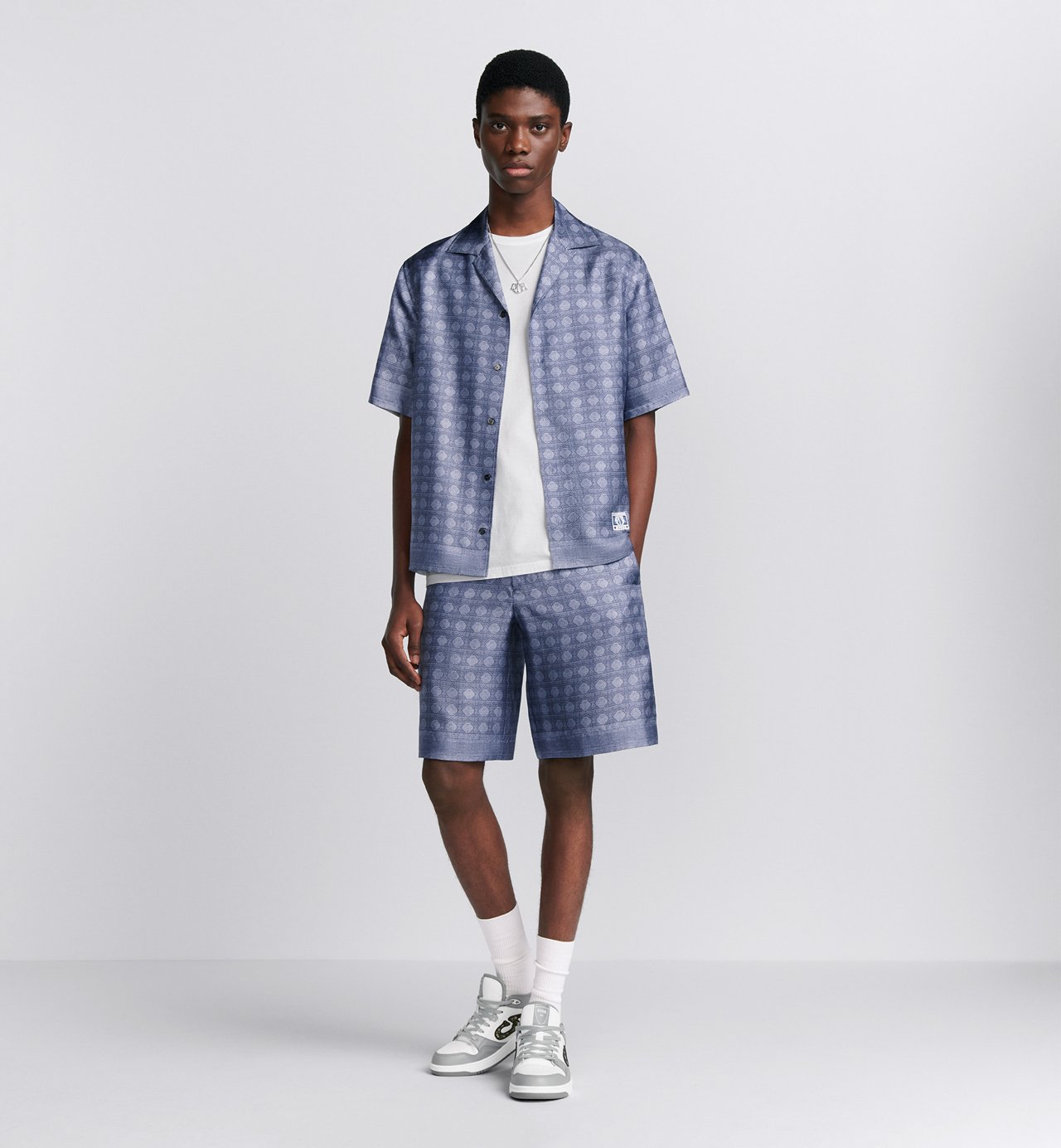 Cannage Bermuda Shorts Blue Silk Twill