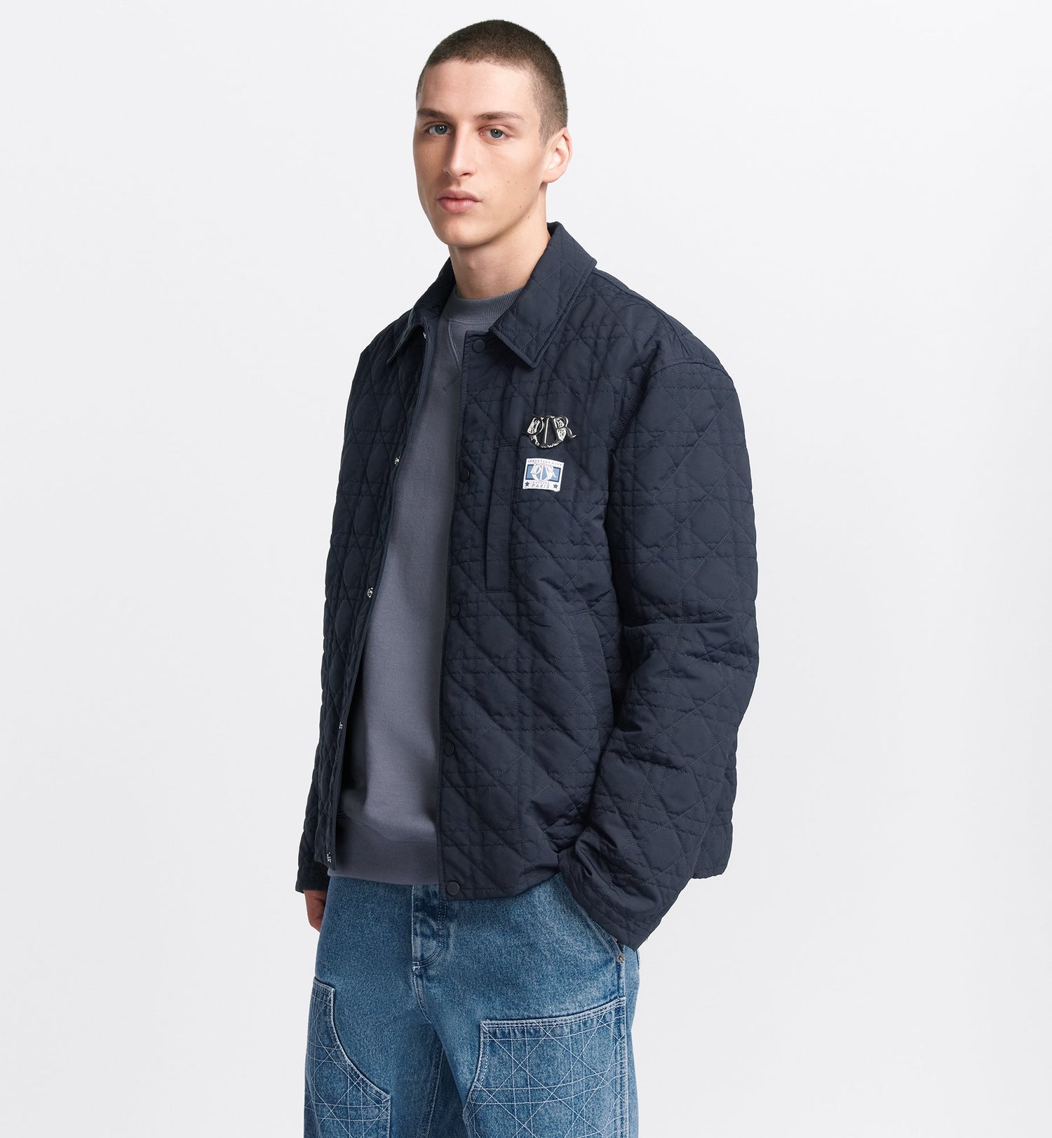 Cannage Jacket Blue Technical Cotton Ottoman