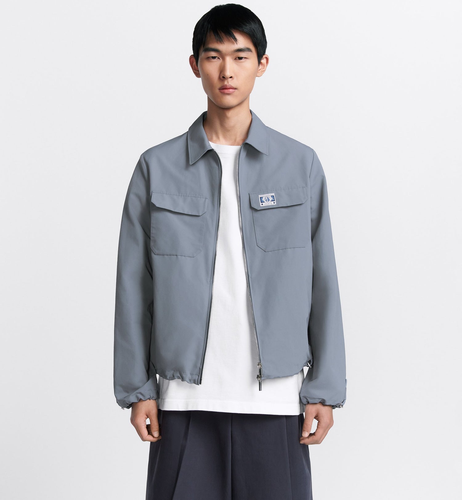 Zipped Overshirt Gray Technical Cotton Ottoman