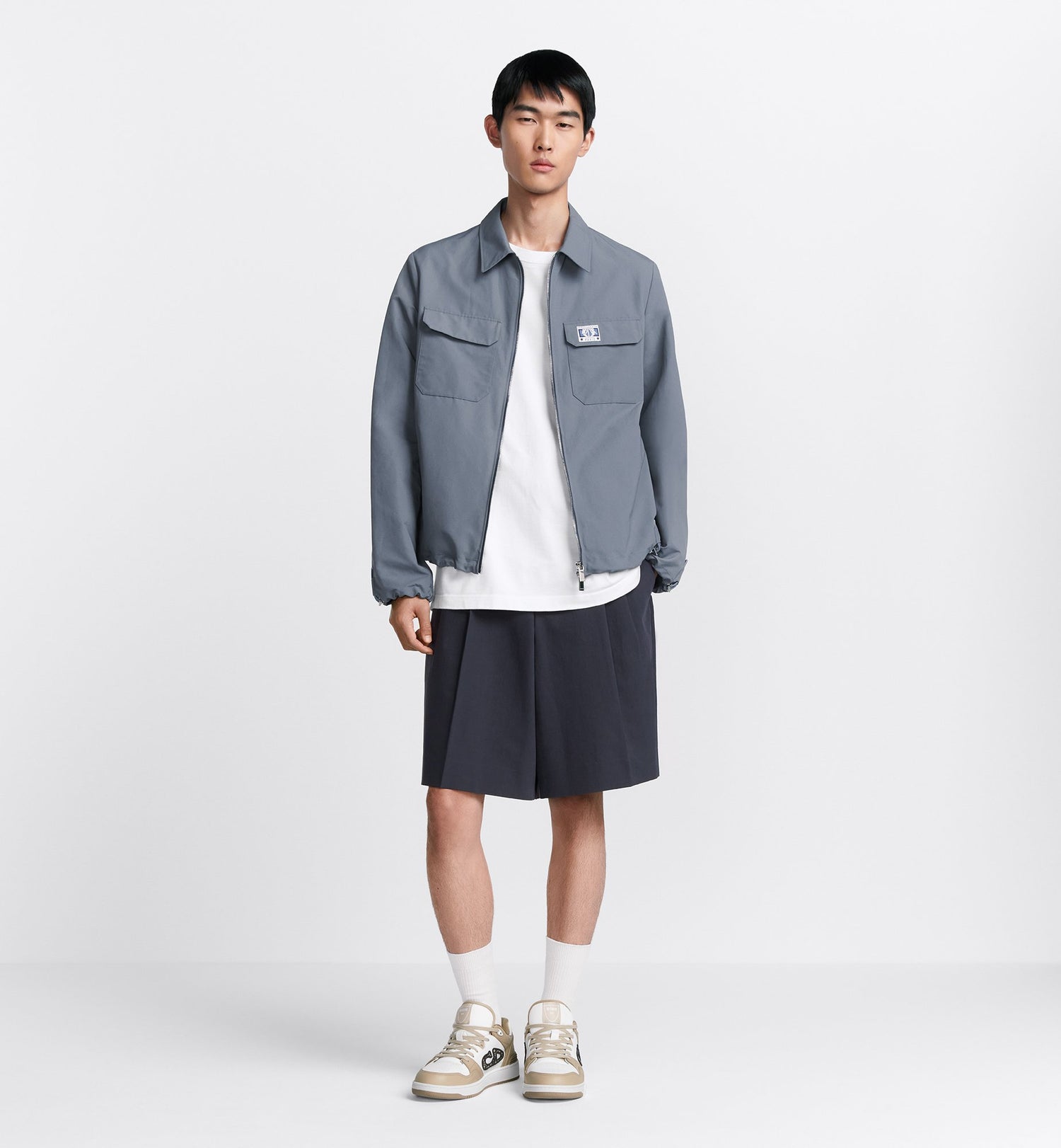 Zipped Overshirt Gray Technical Cotton Ottoman