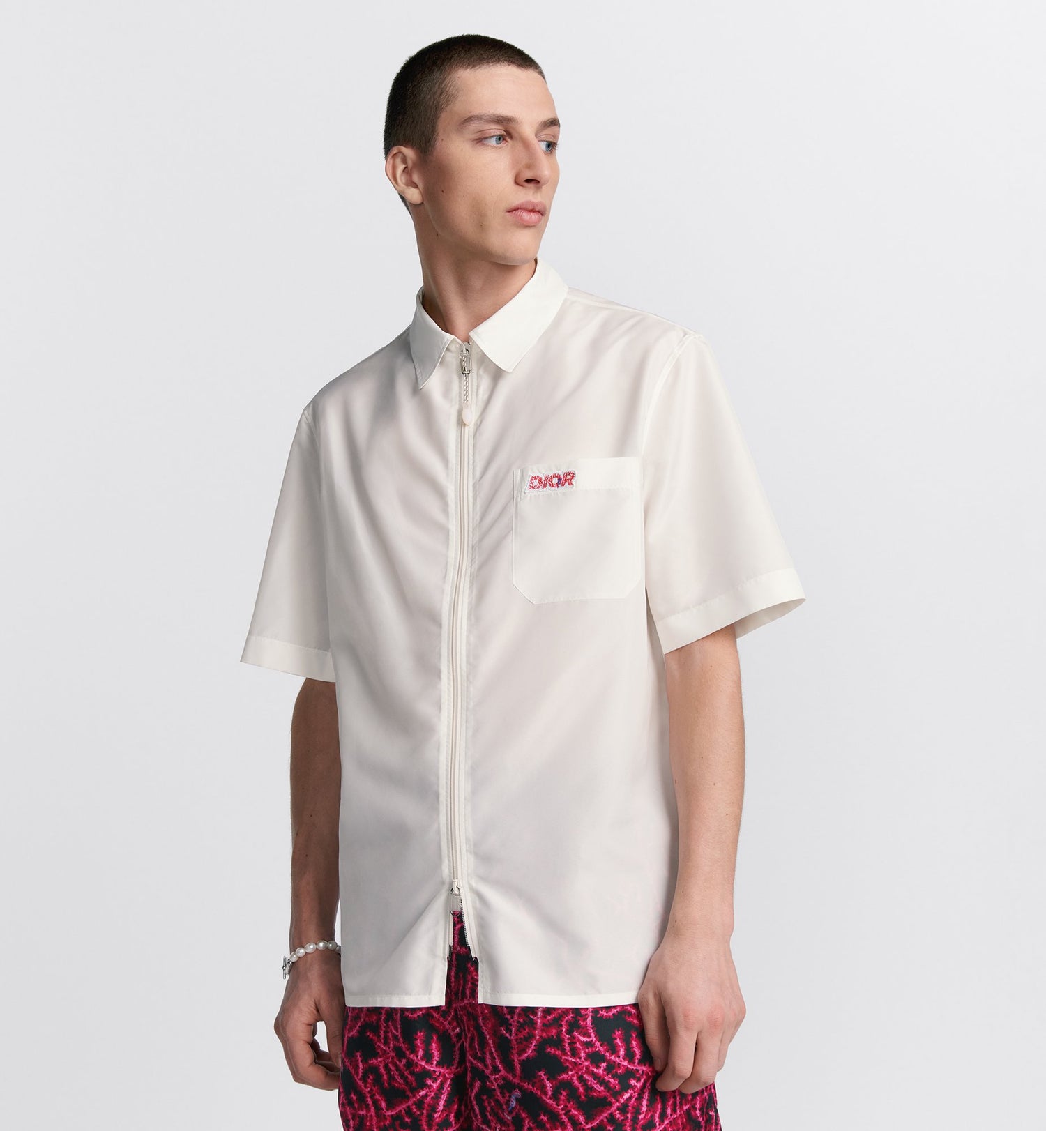 Dior And Parley Short Sleeved Zipped Shirt Ecru Parley Ocean Plastic Technical Taffeta