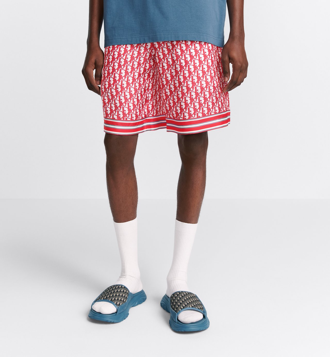 Oblique Bermuda Shorts Red And White Silk Twill