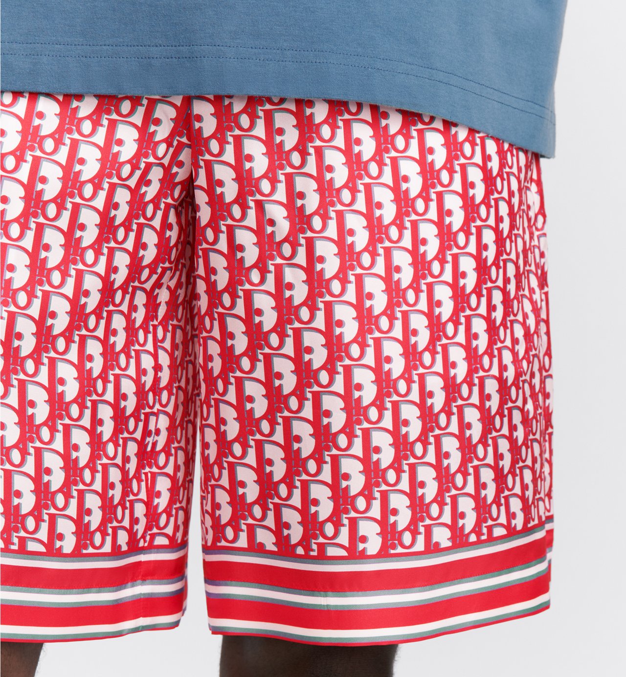 Oblique Bermuda Shorts Red And White Silk Twill