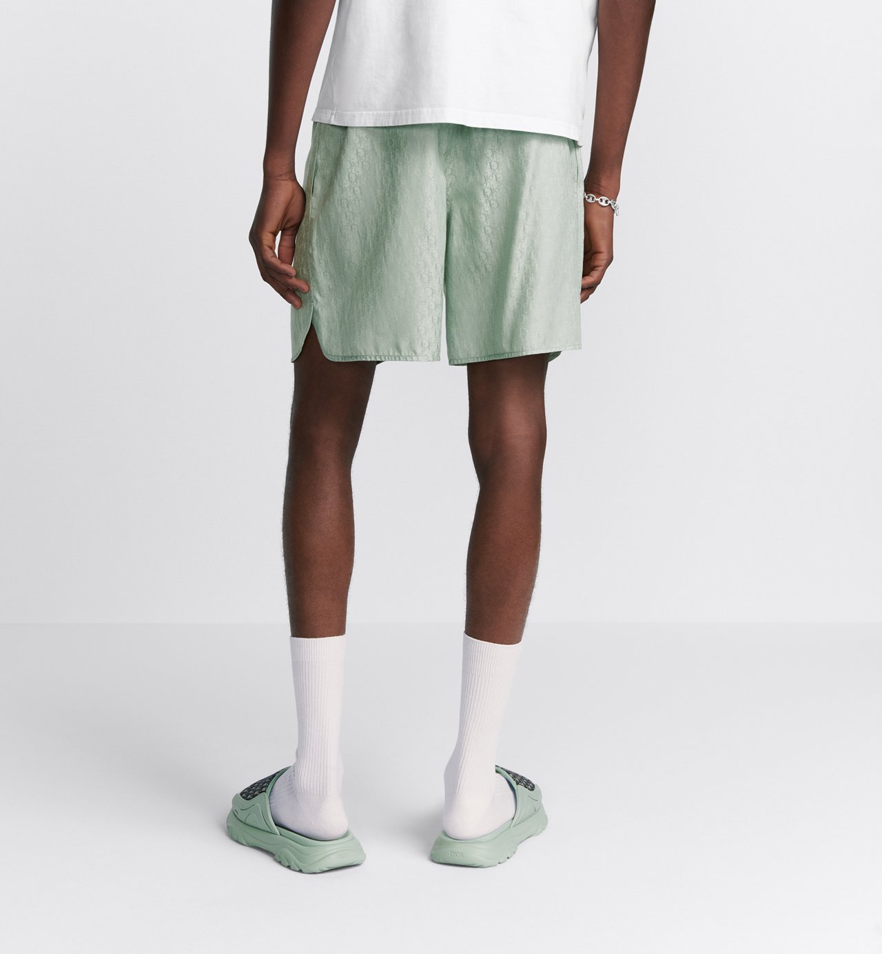 Oblique Shorts Green Silk And Cotton Twill