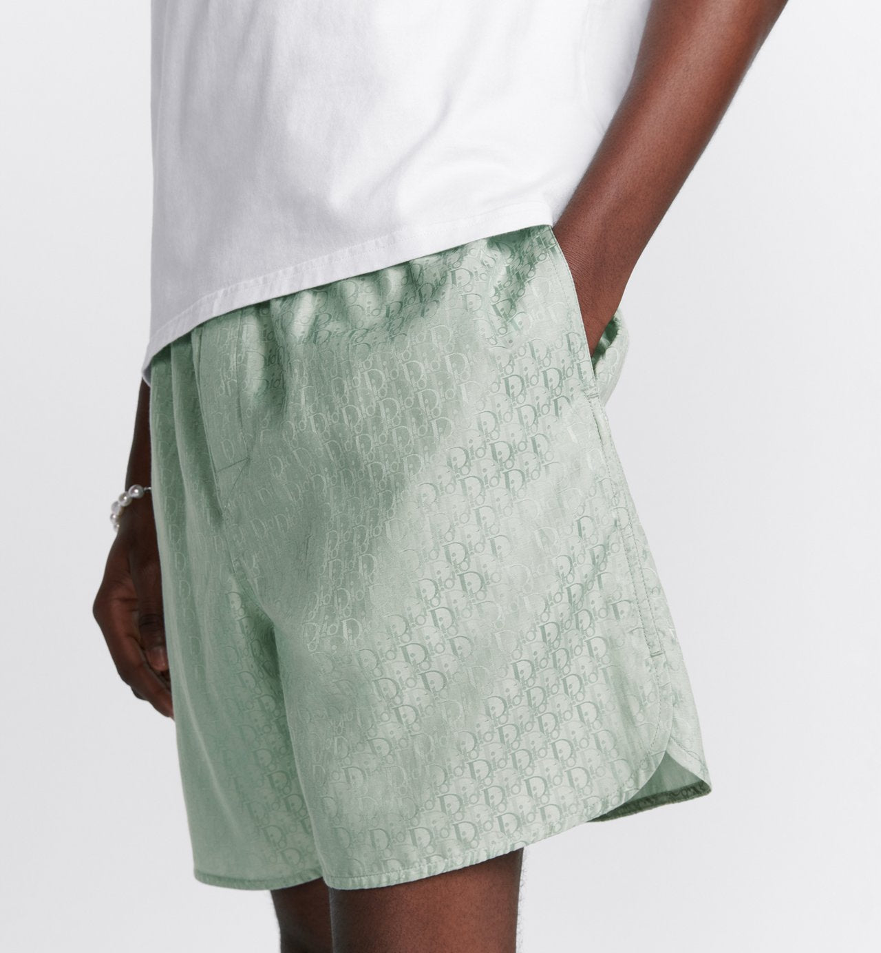 Oblique Shorts Green Silk And Cotton Twill