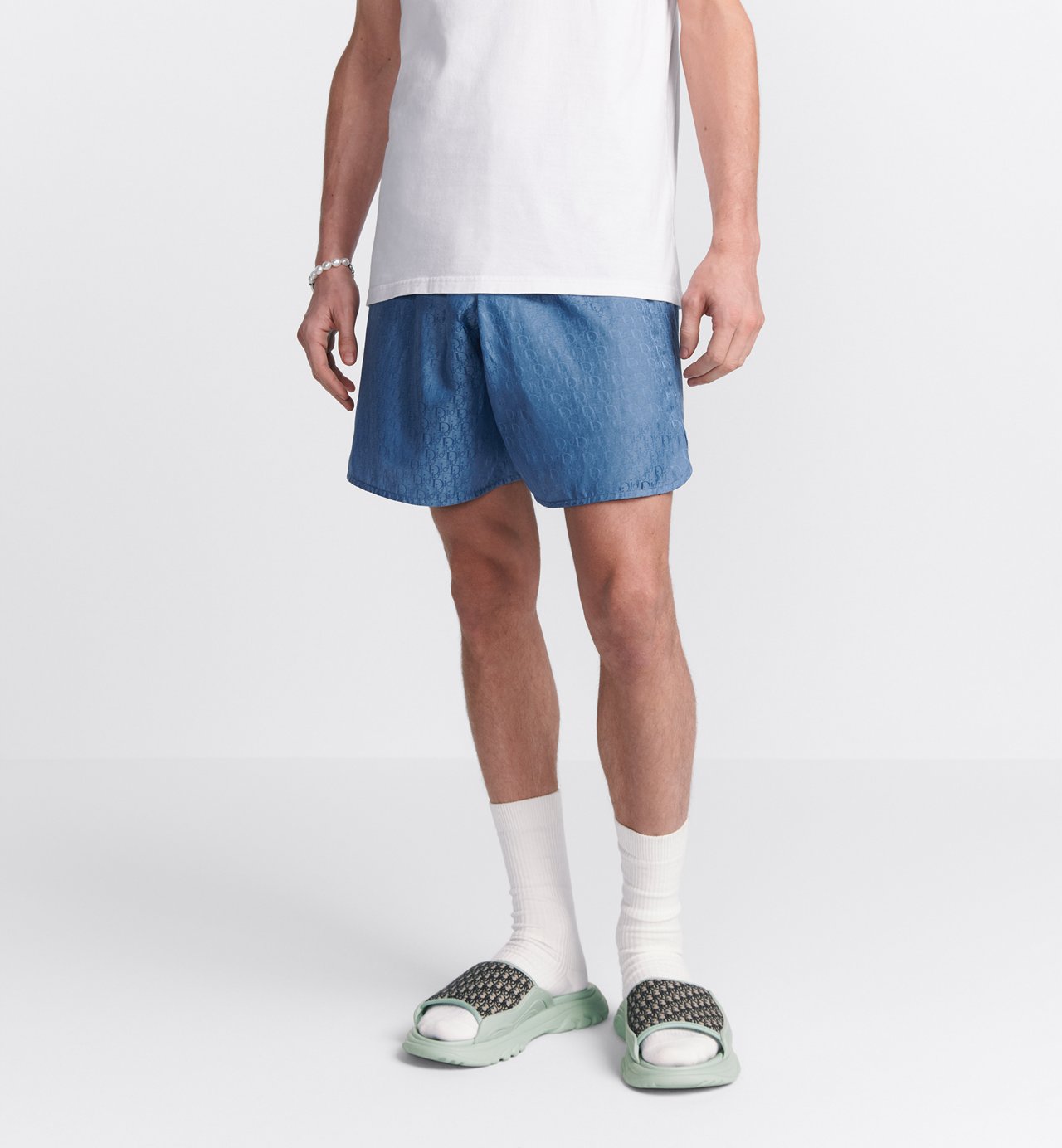 Oblique Shorts Blue Silk And Cotton Jacquard