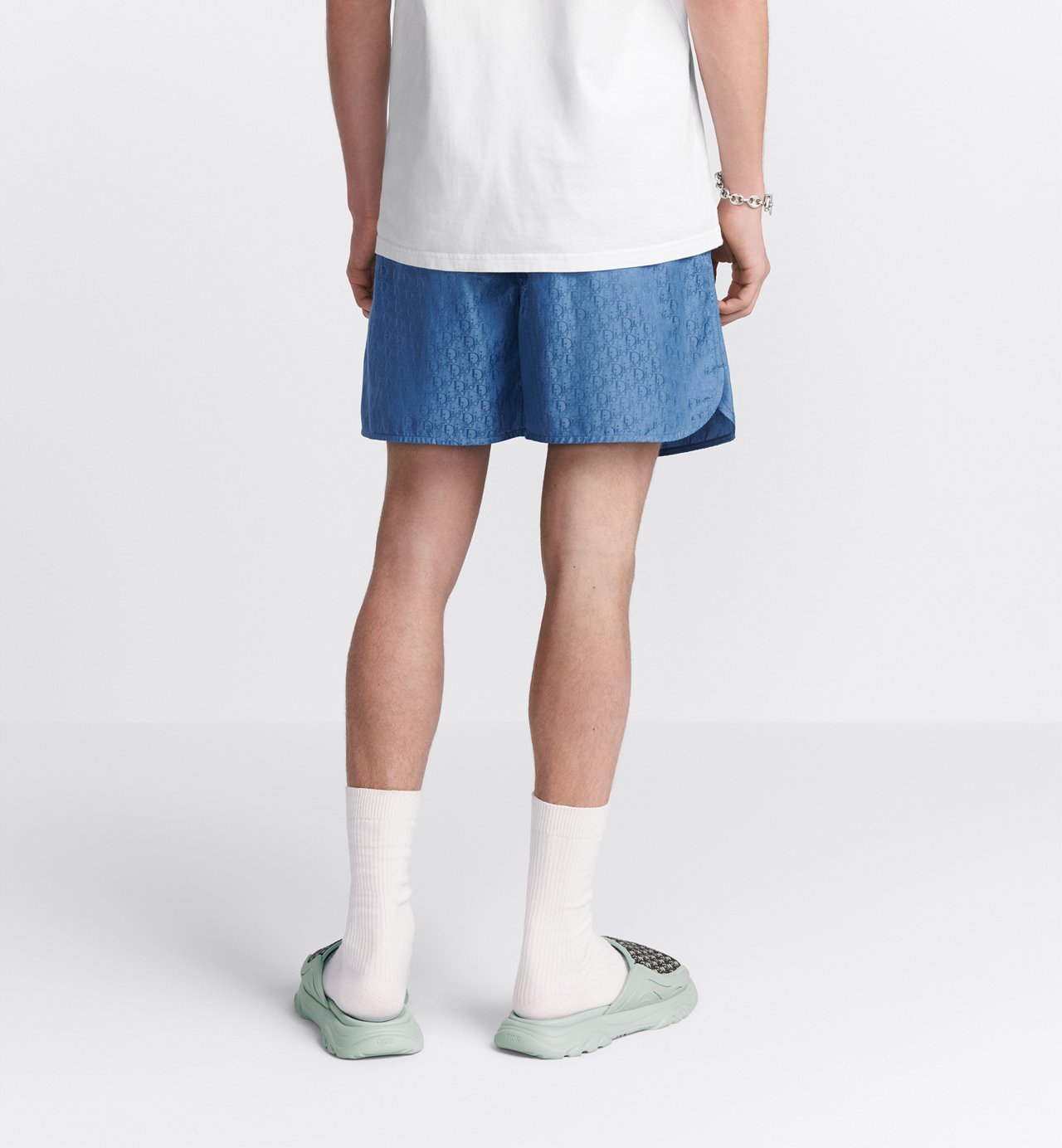 Oblique Shorts Blue Silk And Cotton Jacquard