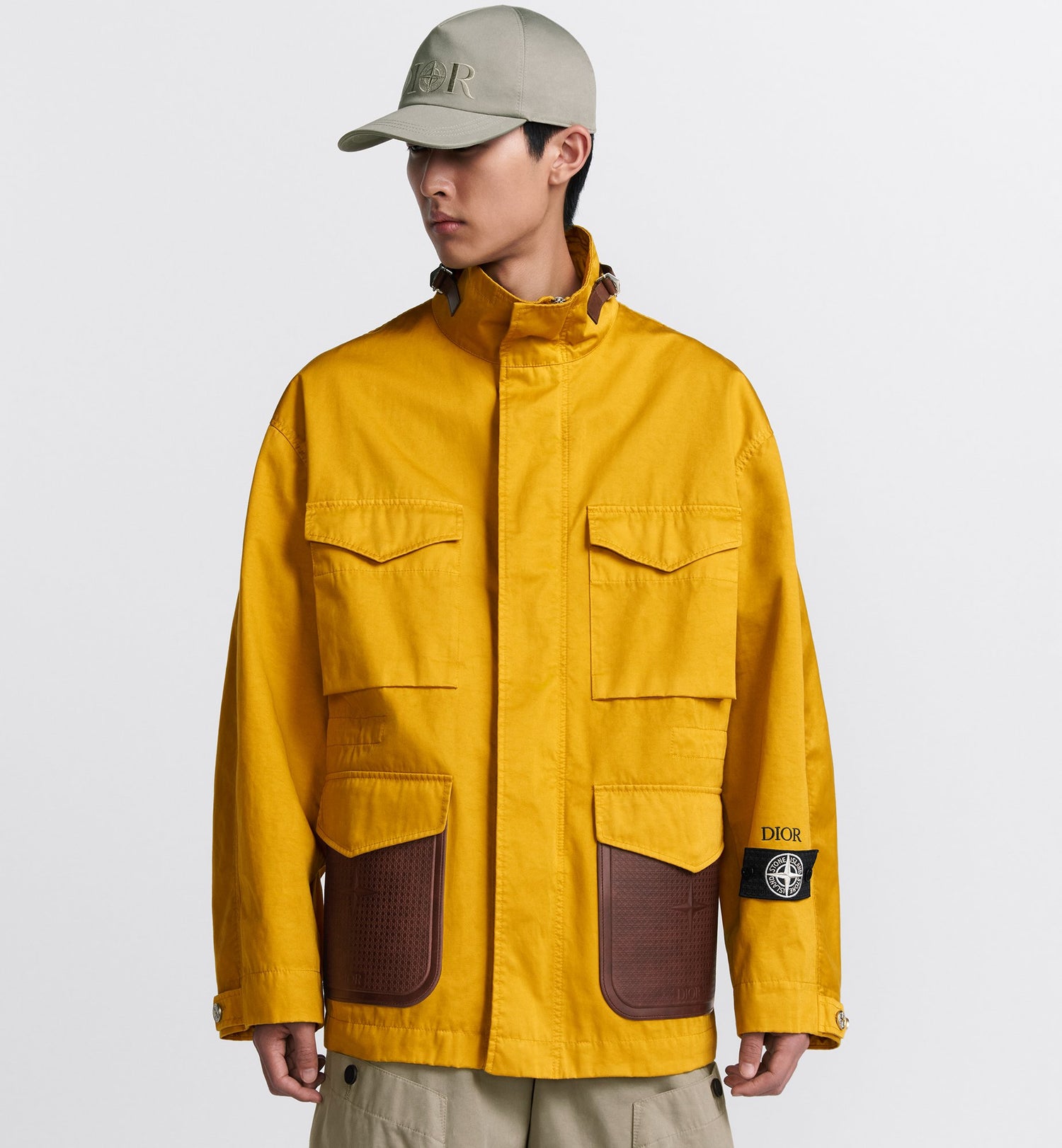 Dior And Stone Island Jacket Yellow Cotton-Blend Satin