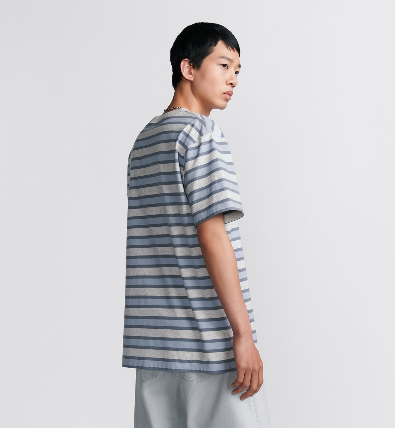 Relaxed Fit T-Shirt Gray Cotton Jersey With Stripes