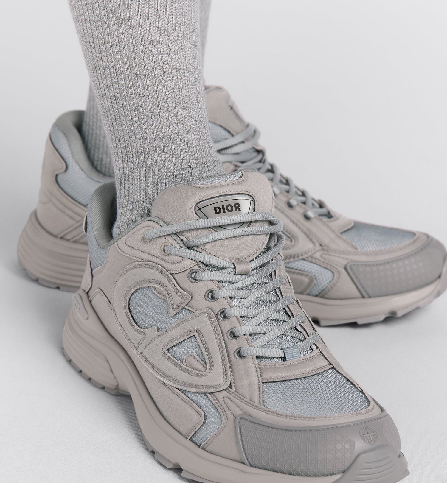 Dior And Stone Island B30 Sneaker – Limited And Numbered Edition Gray Technical Mesh And Gray Dyed Cotton