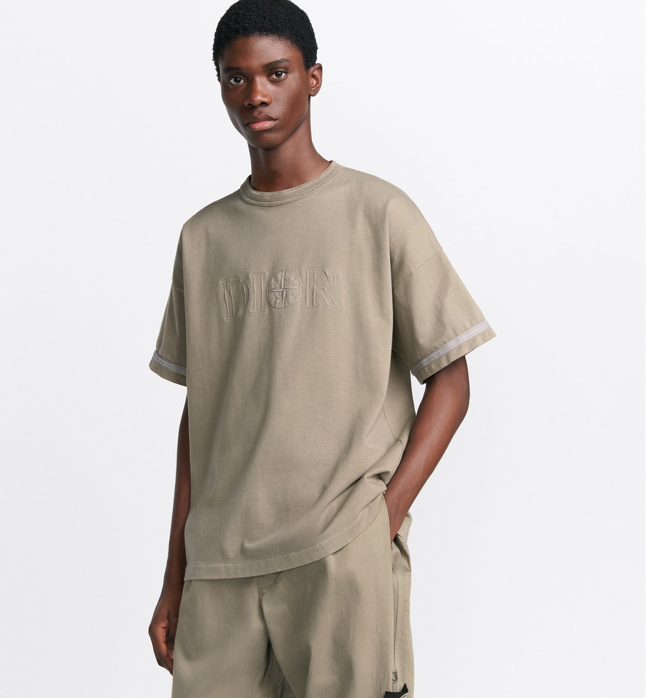 Dior And Stone Island T-Shirt Oversized Fit Brown Cotton Jersey