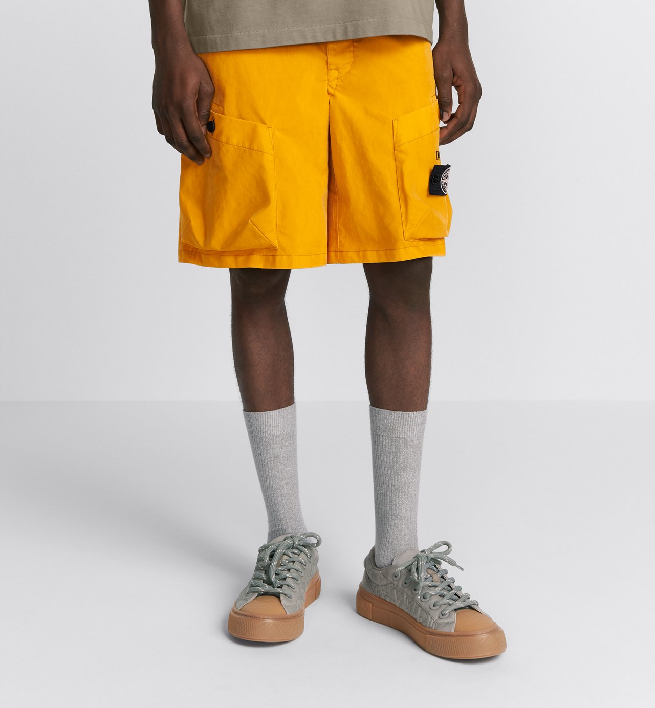 Dior And Stone Island Bermuda Shorts Yellow Cotton-Blend Satin