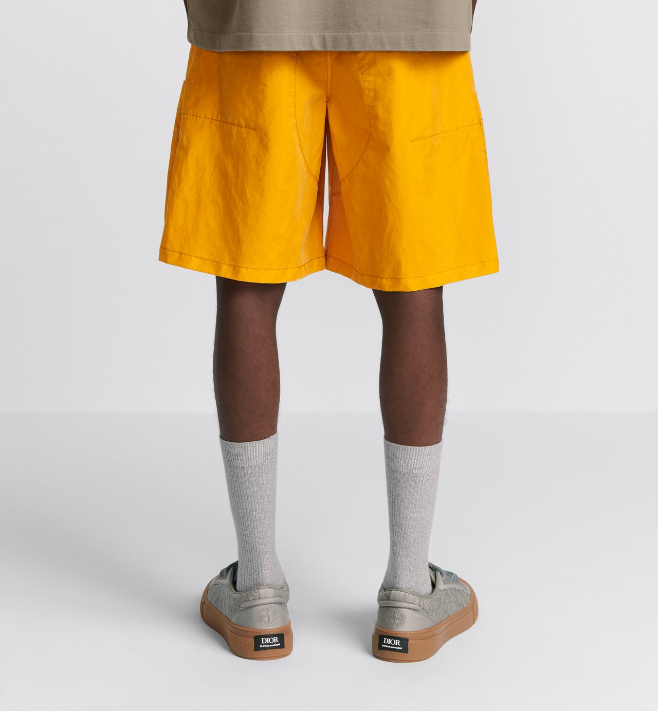 Dior And Stone Island Bermuda Shorts Yellow Cotton-Blend Satin