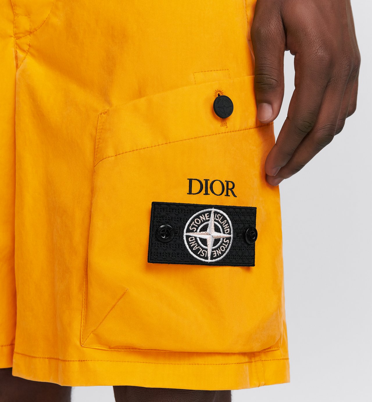 Dior And Stone Island Bermuda Shorts Yellow Cotton-Blend Satin