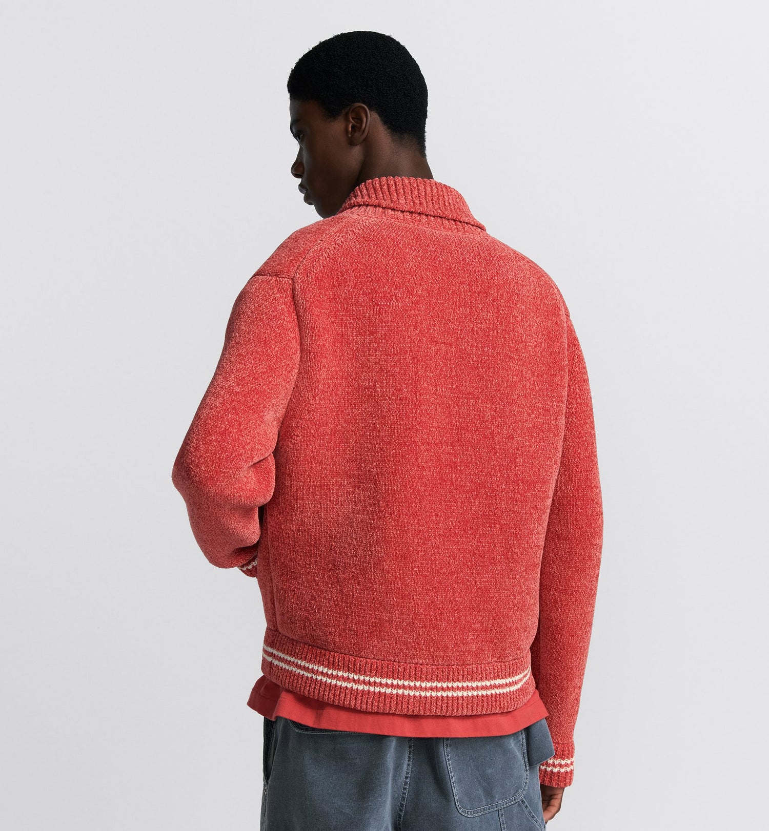 Dior And Stone Island Blouson Jacket Red Wool-Blend Knit