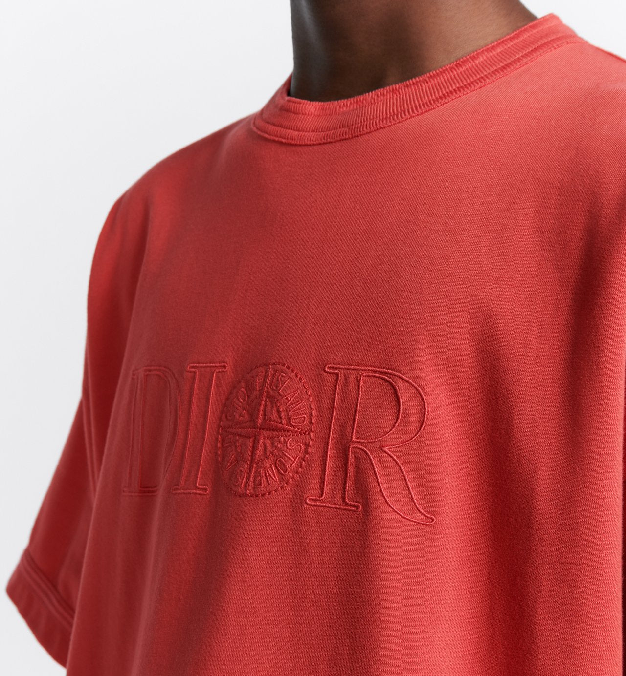 Dior And Stone Island T-Shirt Oversized Fit Red Cotton Jersey