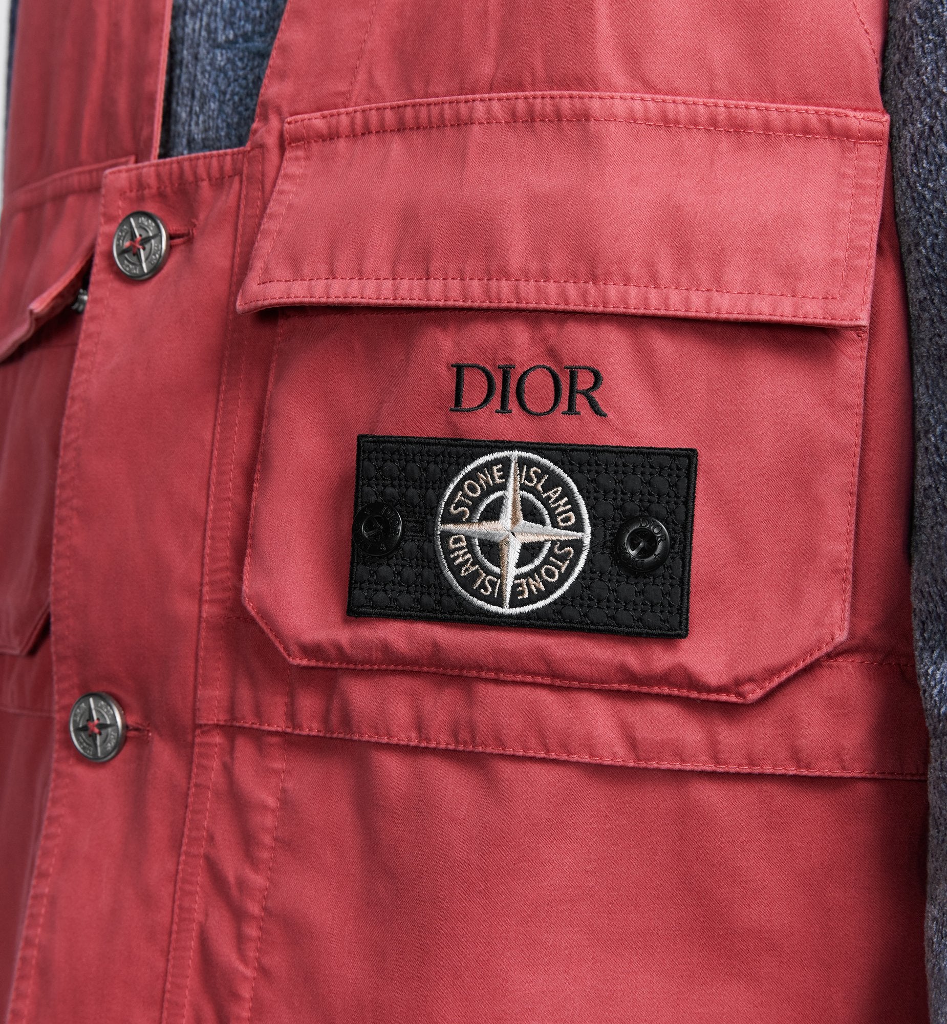 Dior And Stone Island Vest Red Cotton-Blend Satin