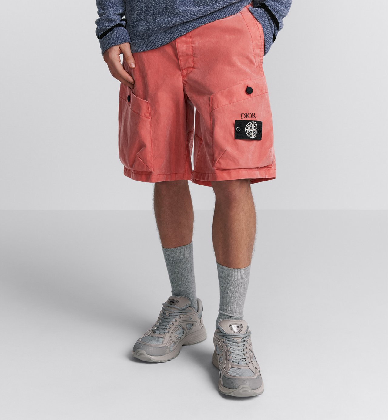 Dior And Stone Island Bermuda Shorts Red Cotton-Blend Satin