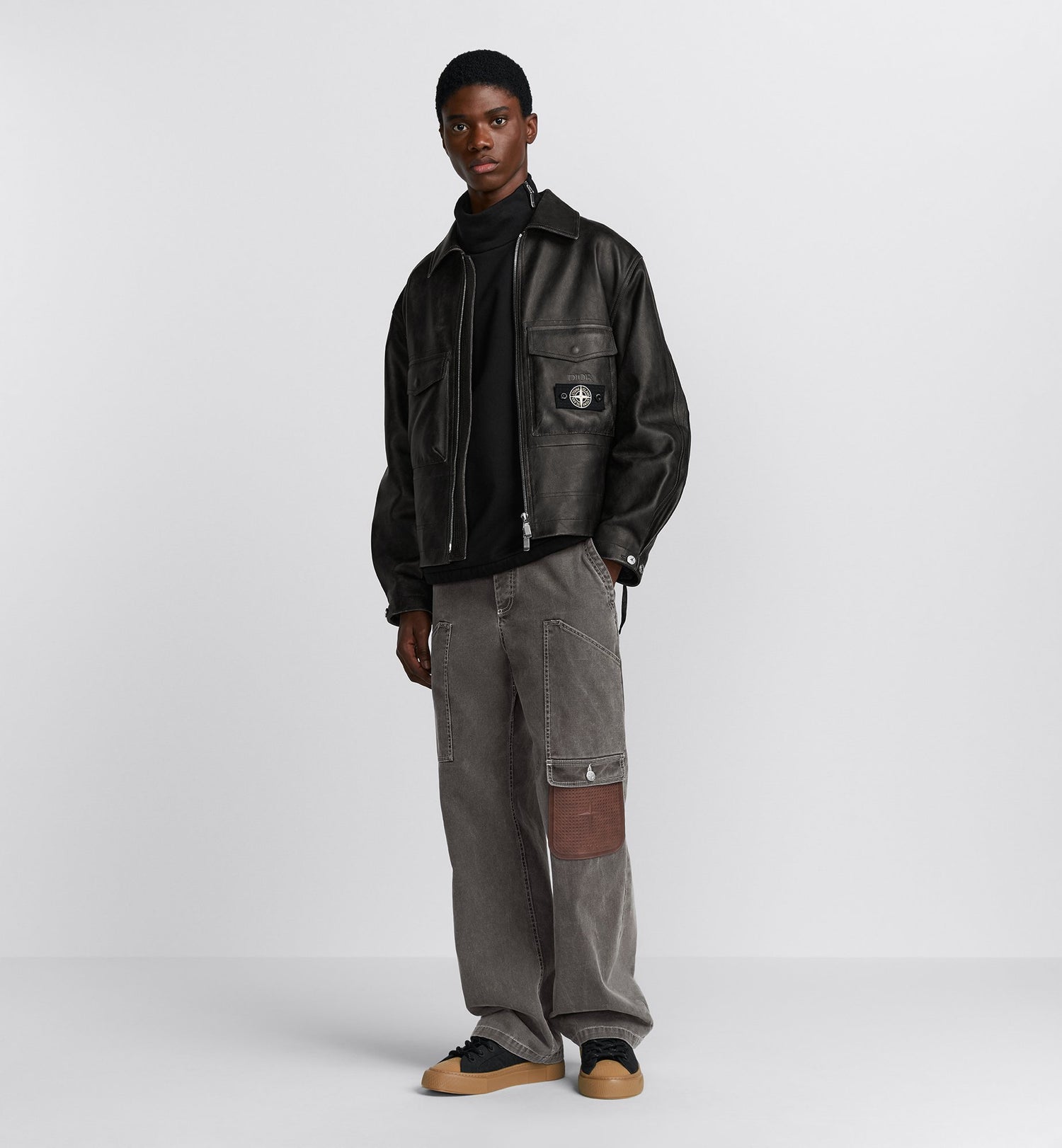 Dior And Stone Island Jacket Black Napa Lambskin