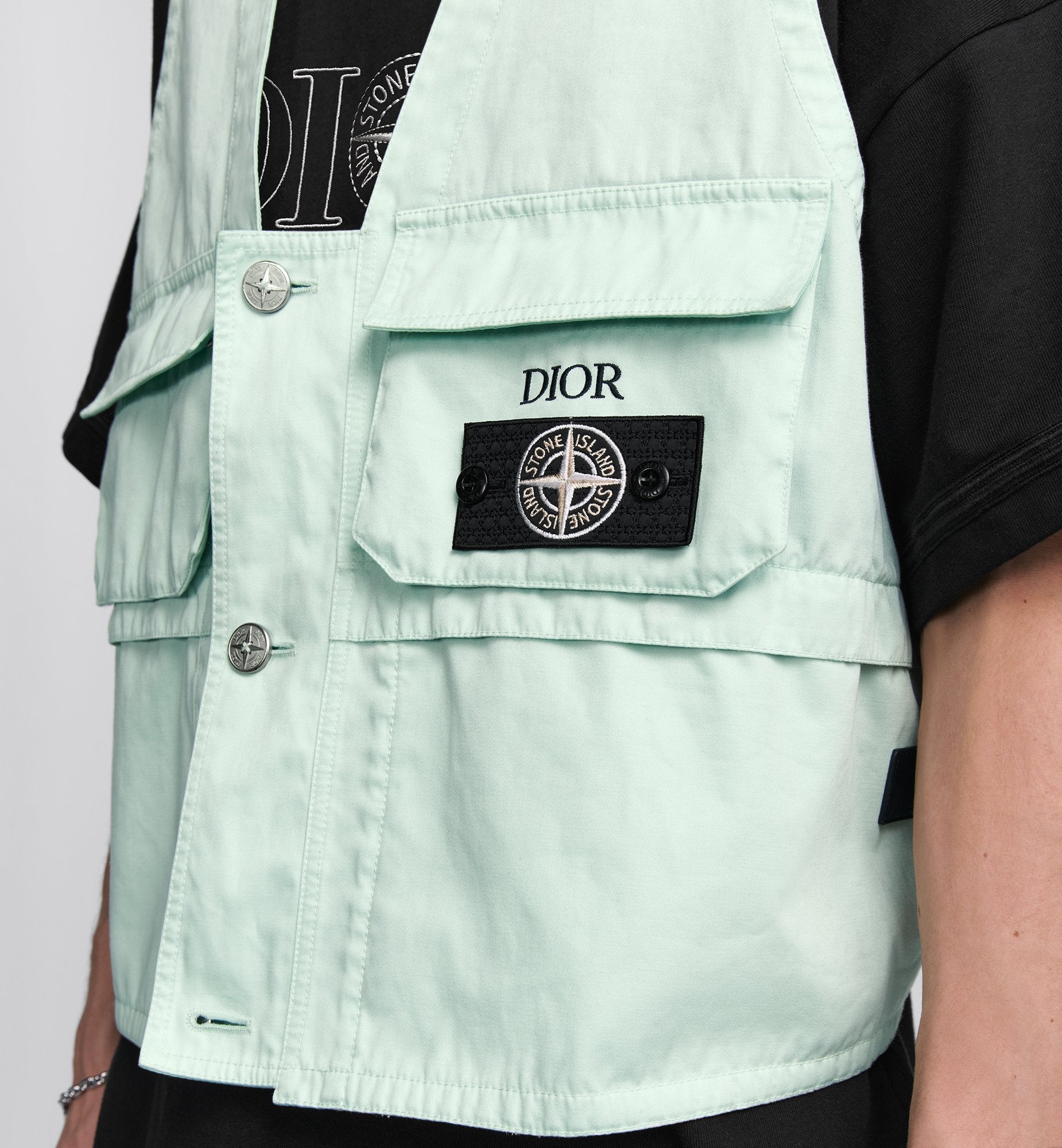 Dior And Stone Island Vest Light Green Cotton-Blend Satin