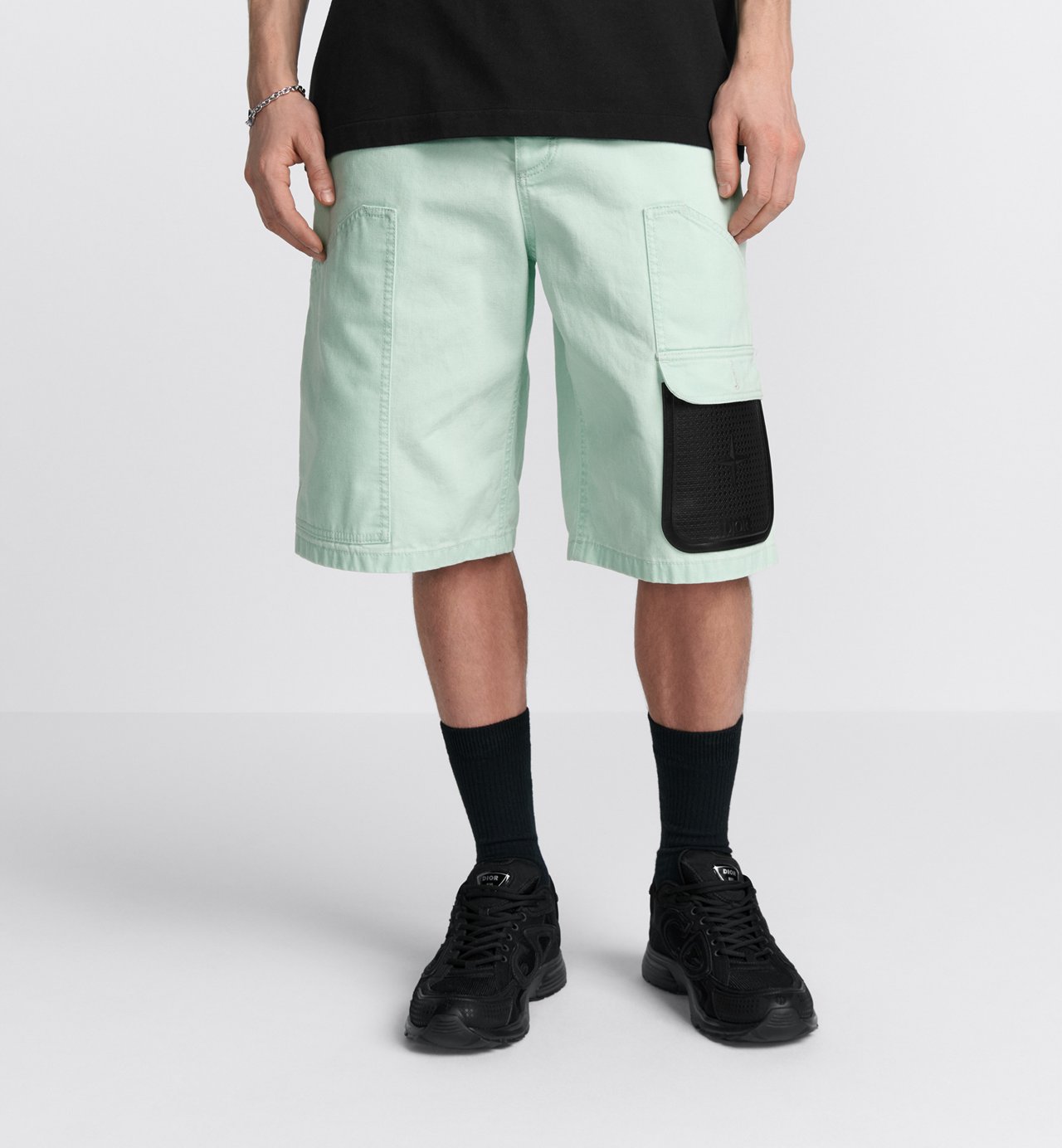 Dior And Stone Island Bermuda Shorts Light Green Cotton