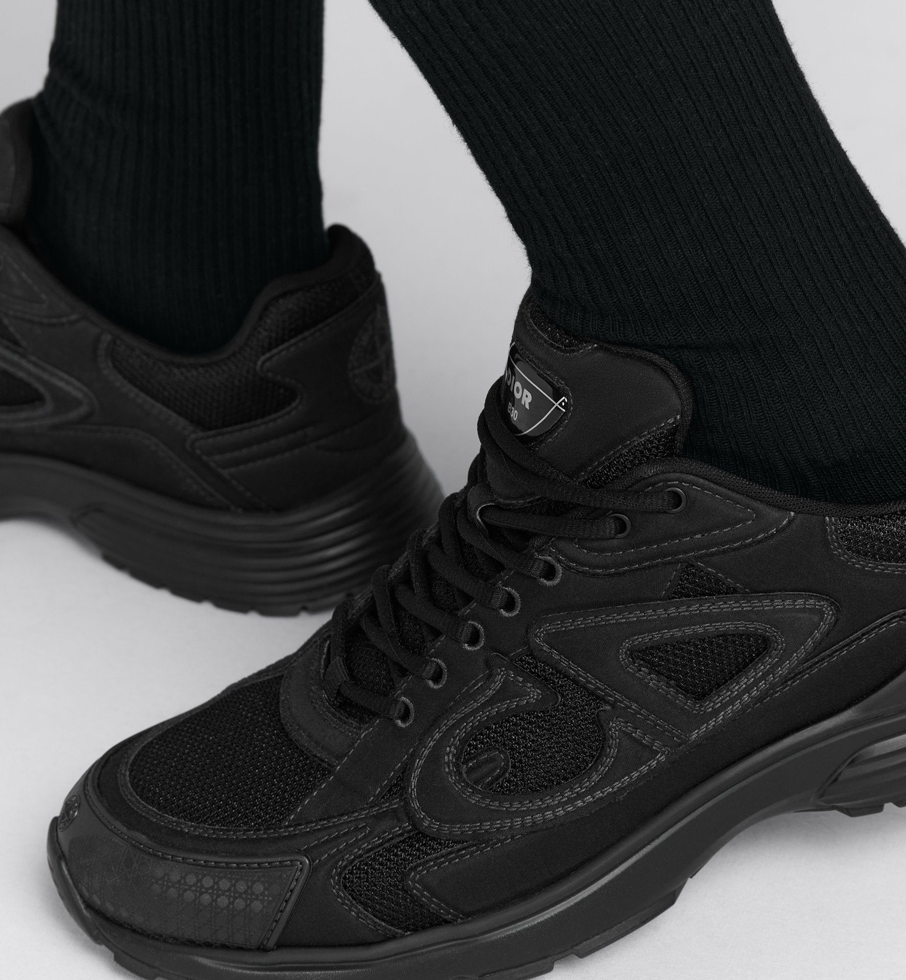 Dior And Stone Island B30 Sneaker – Limited And Numbered Edition Black Technical Mesh And Black Dyed Cotton