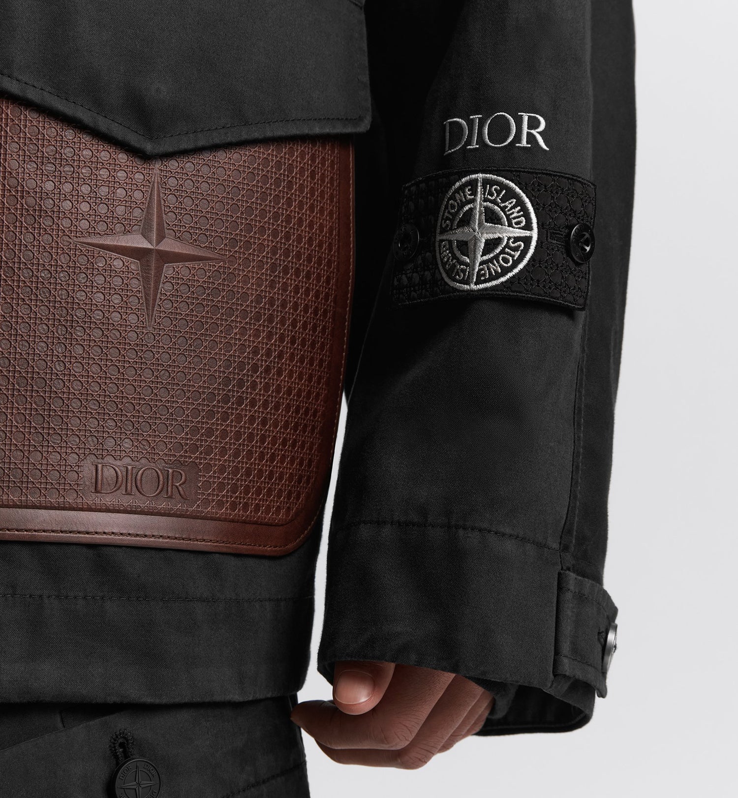 Dior And Stone Island Jacket Black Cotton-Blend Satin