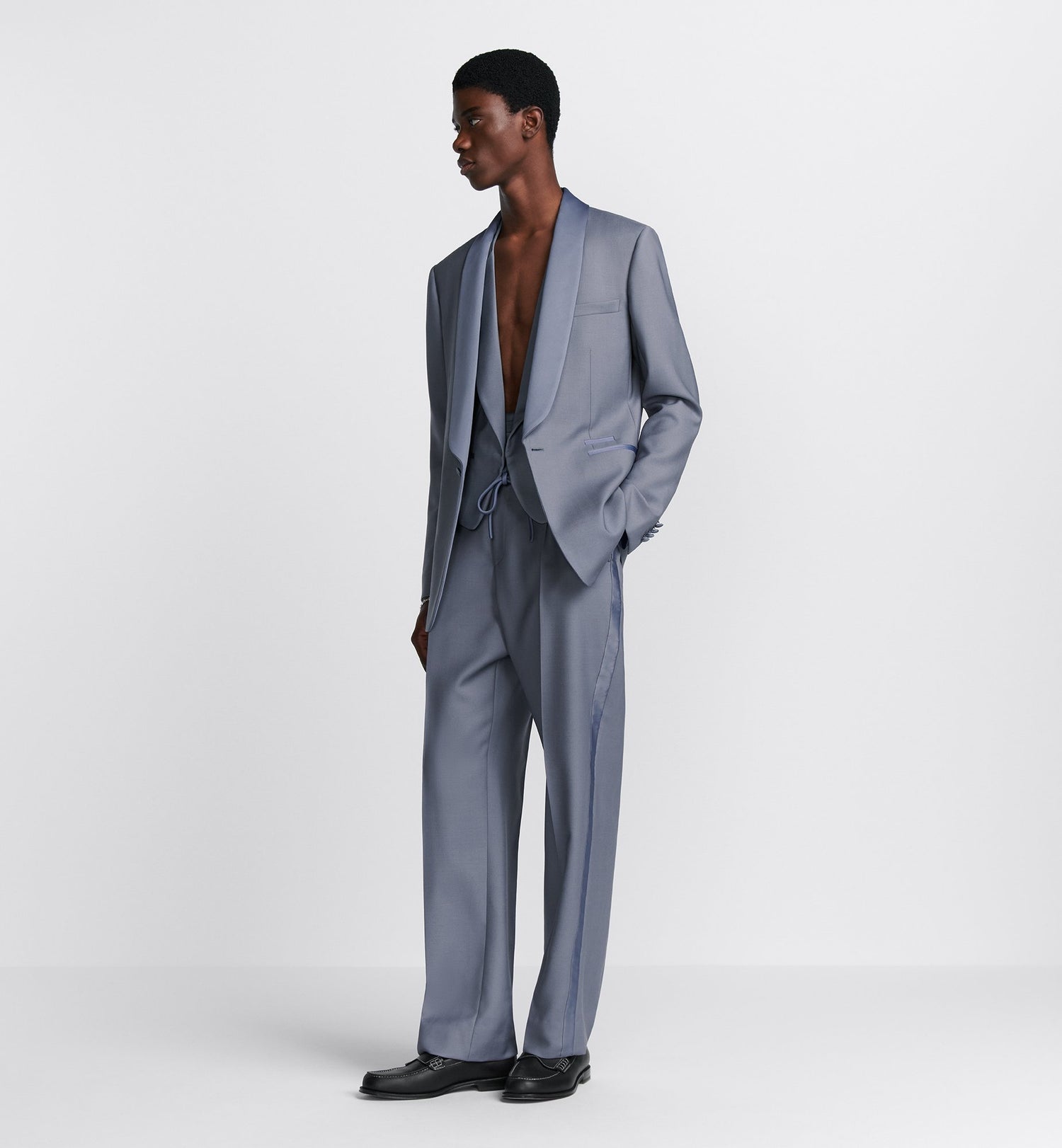Evening Pants Blue Virgin Wool And Mohair Barathea