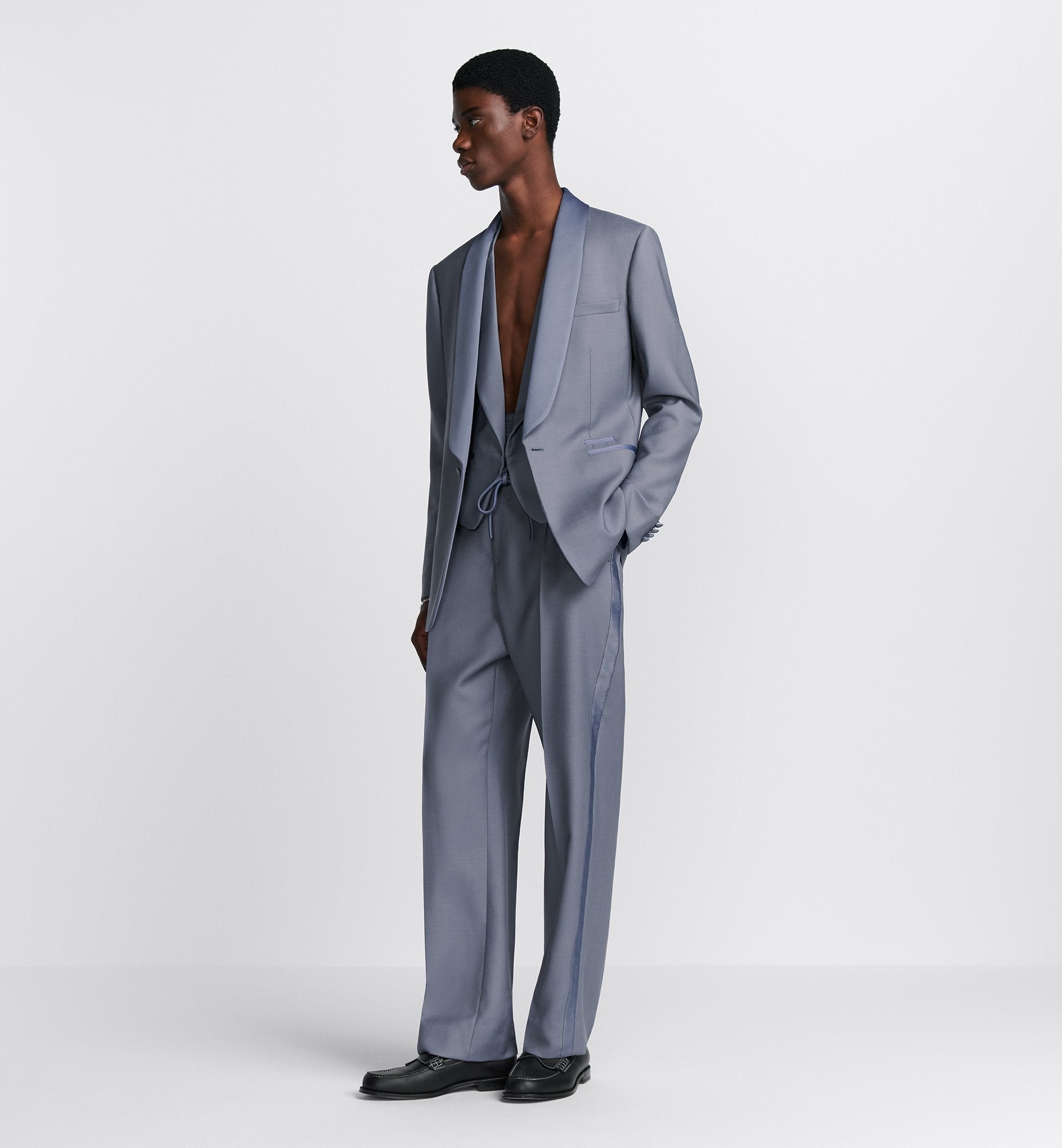 Evening Pants Blue Virgin Wool And Mohair Barathea