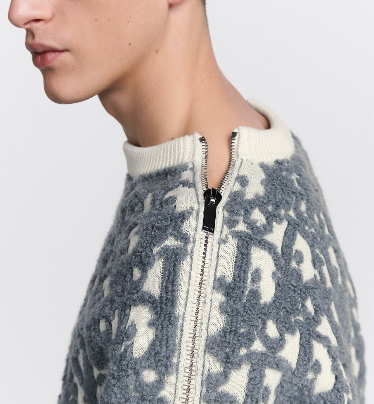 Oblique Sweater White Virgin Wool And Cotton-Blend Jacquard